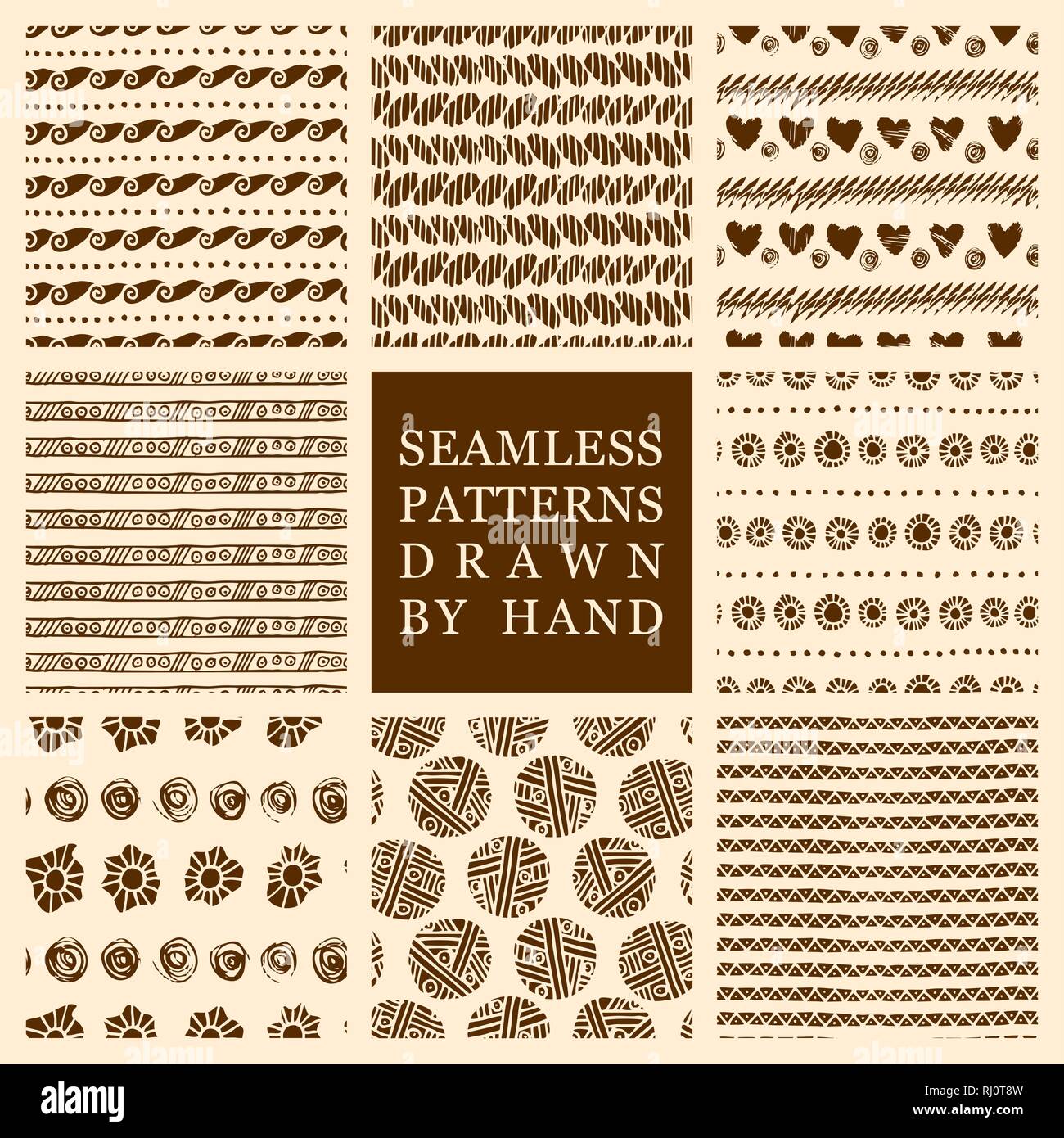 Vector set of hand drawn seamless patterns made with ink. Freehand ...