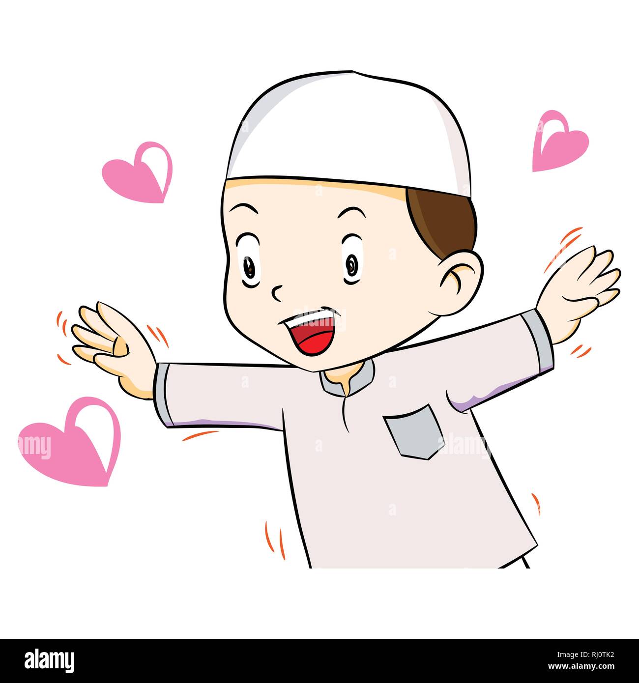 Illustration of Happy muslim boy with heart shape, isolated on white background, Vector Illustration Stock Vector