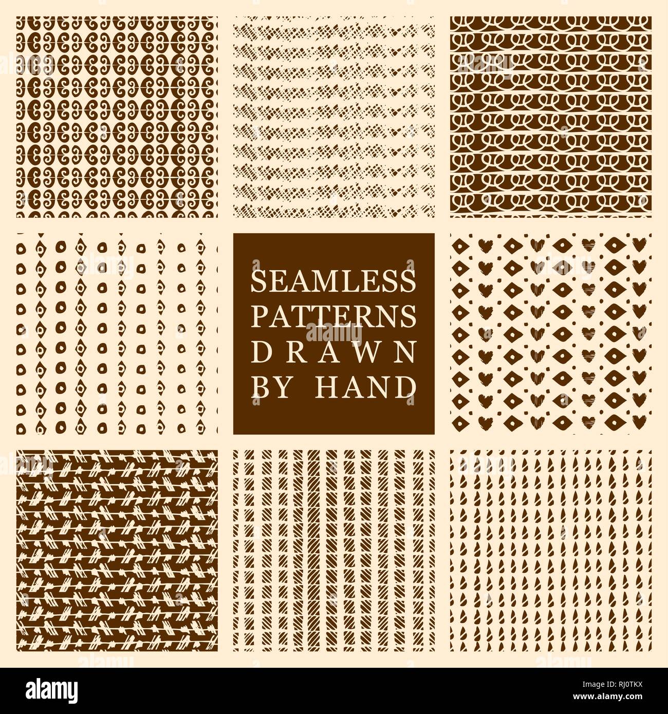 Vector set of hand drawn seamless patterns made with ink. Freehand ...