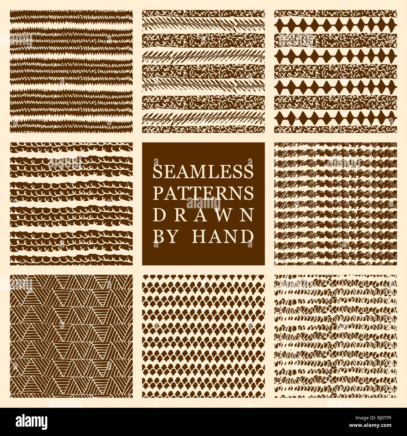 Vector set of hand drawn seamless patterns made with ink. Freehand ...