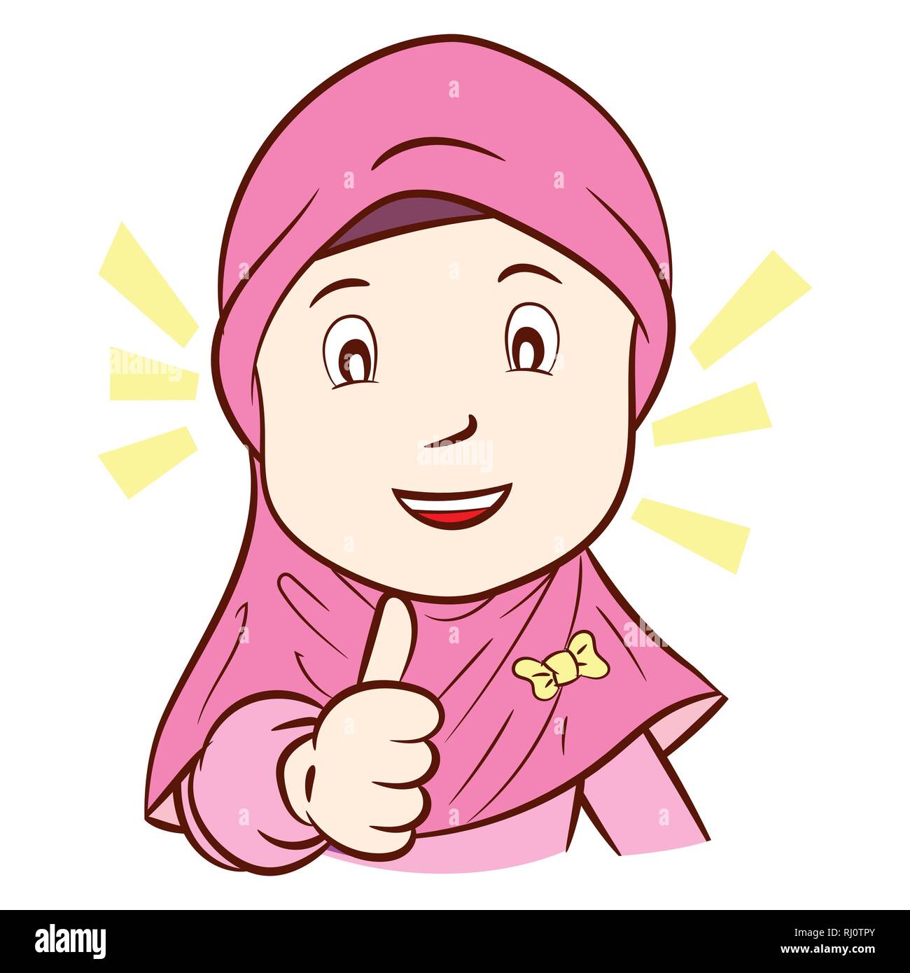 Illustration of Happy muslim girl is thumb up, isolated on white background. Vector Illustration Stock Vector