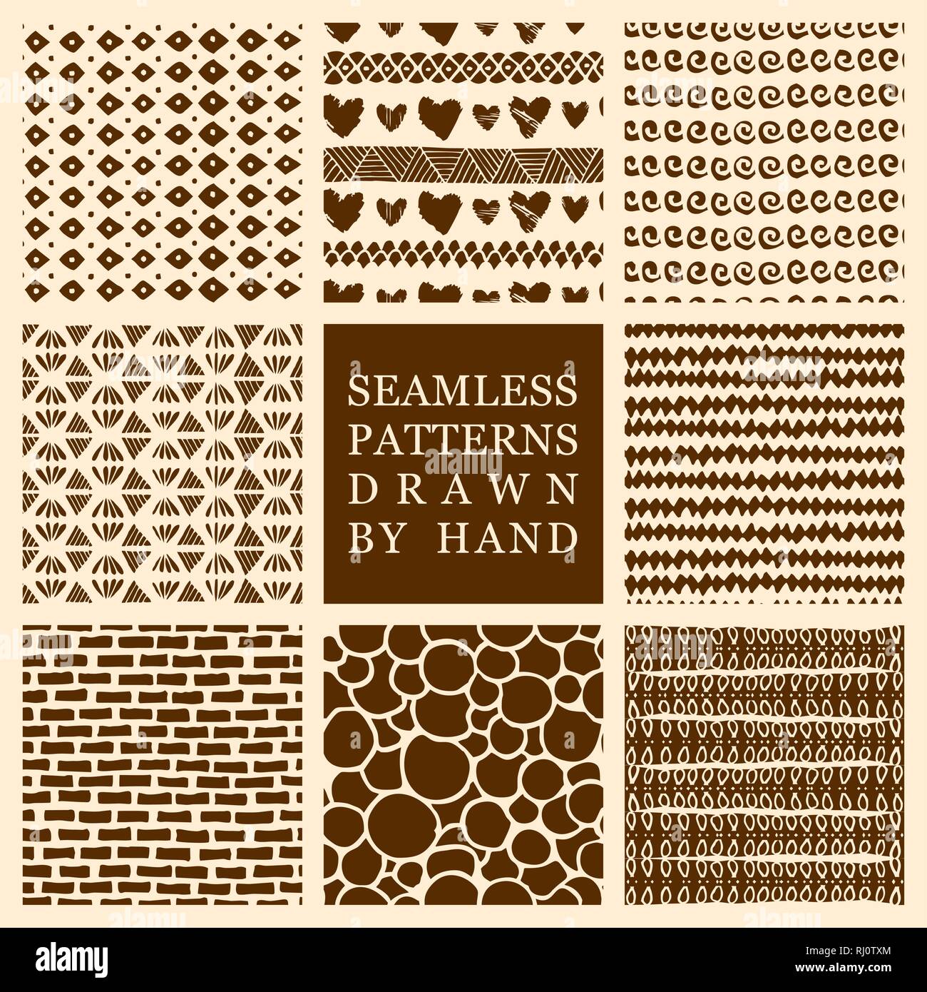 Vector set of hand drawn seamless patterns made with ink. Freehand ...