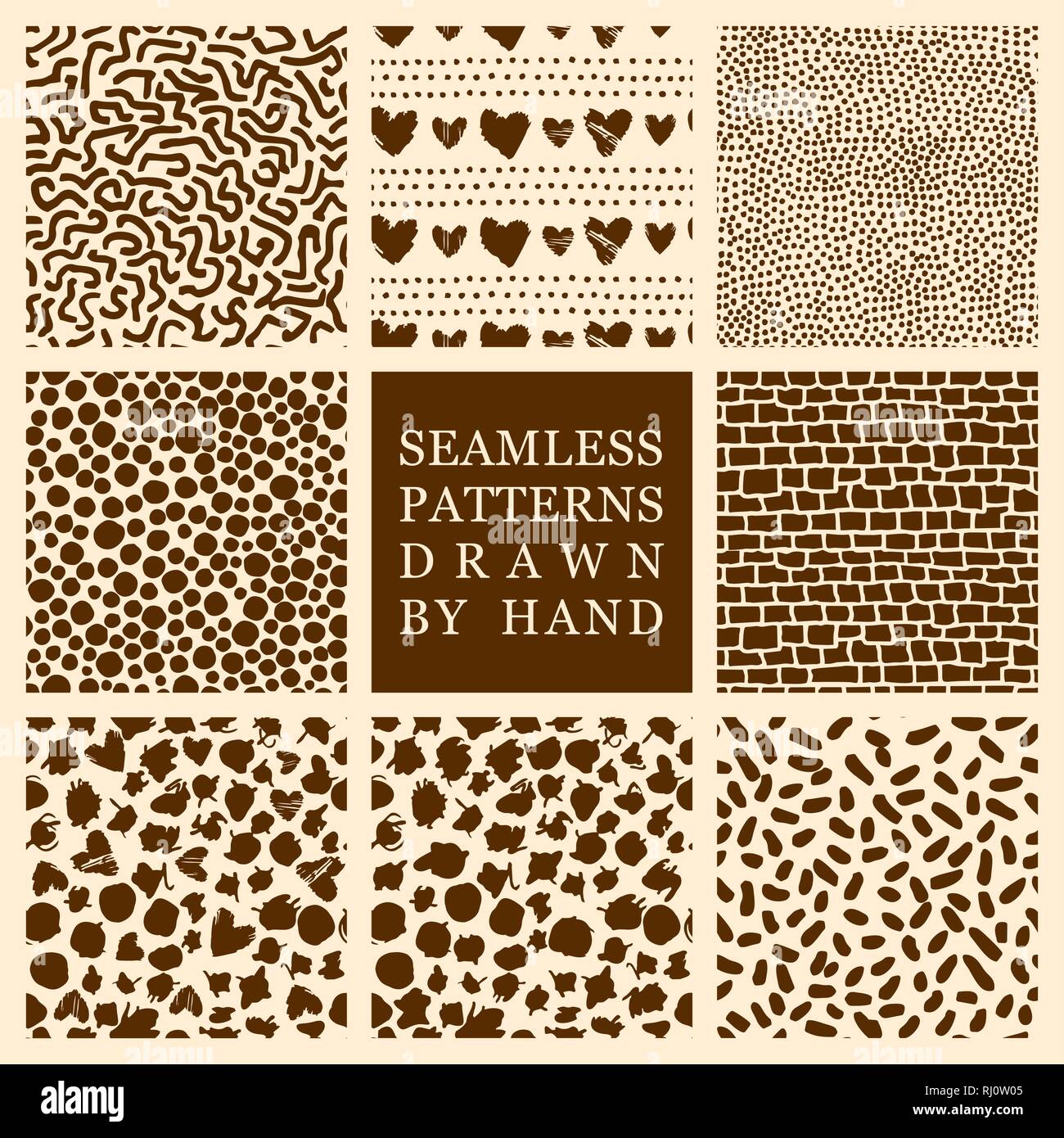 Vector set of hand drawn seamless patterns made with ink. Freehand ...