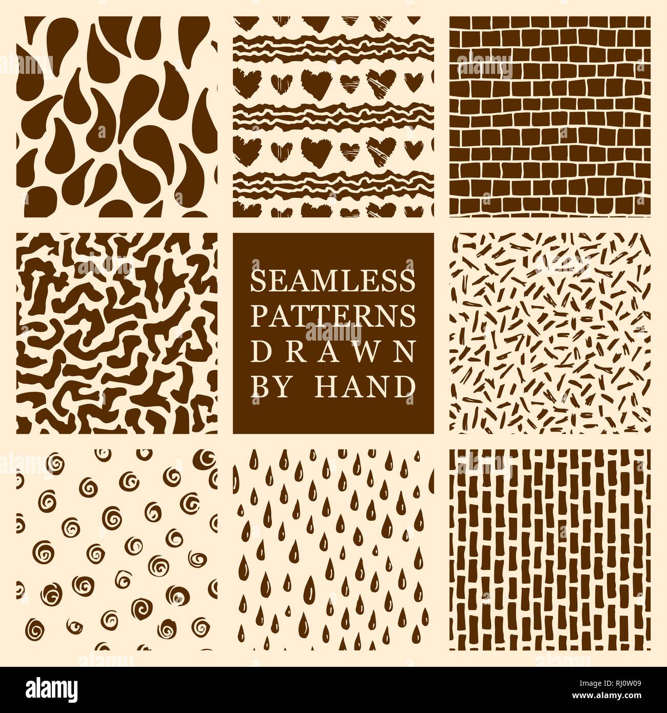 Vector set of hand drawn seamless patterns made with ink. Freehand ...