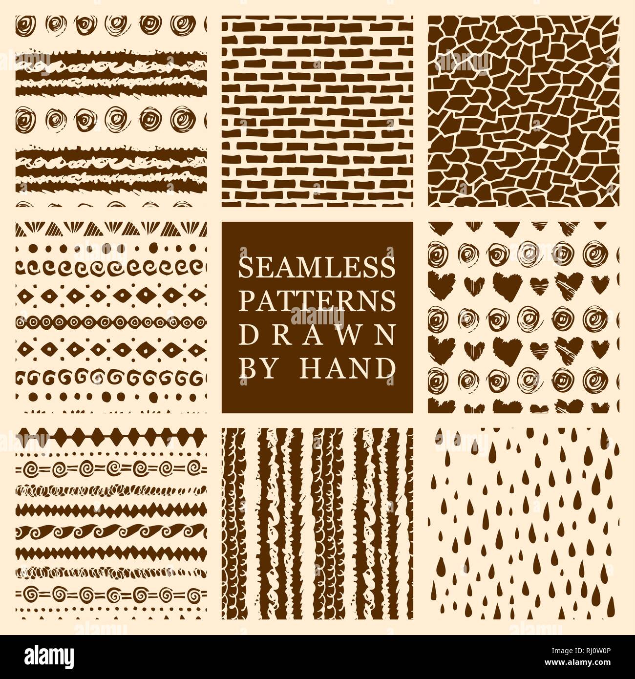 Vector set of hand drawn seamless patterns made with ink. Freehand ...