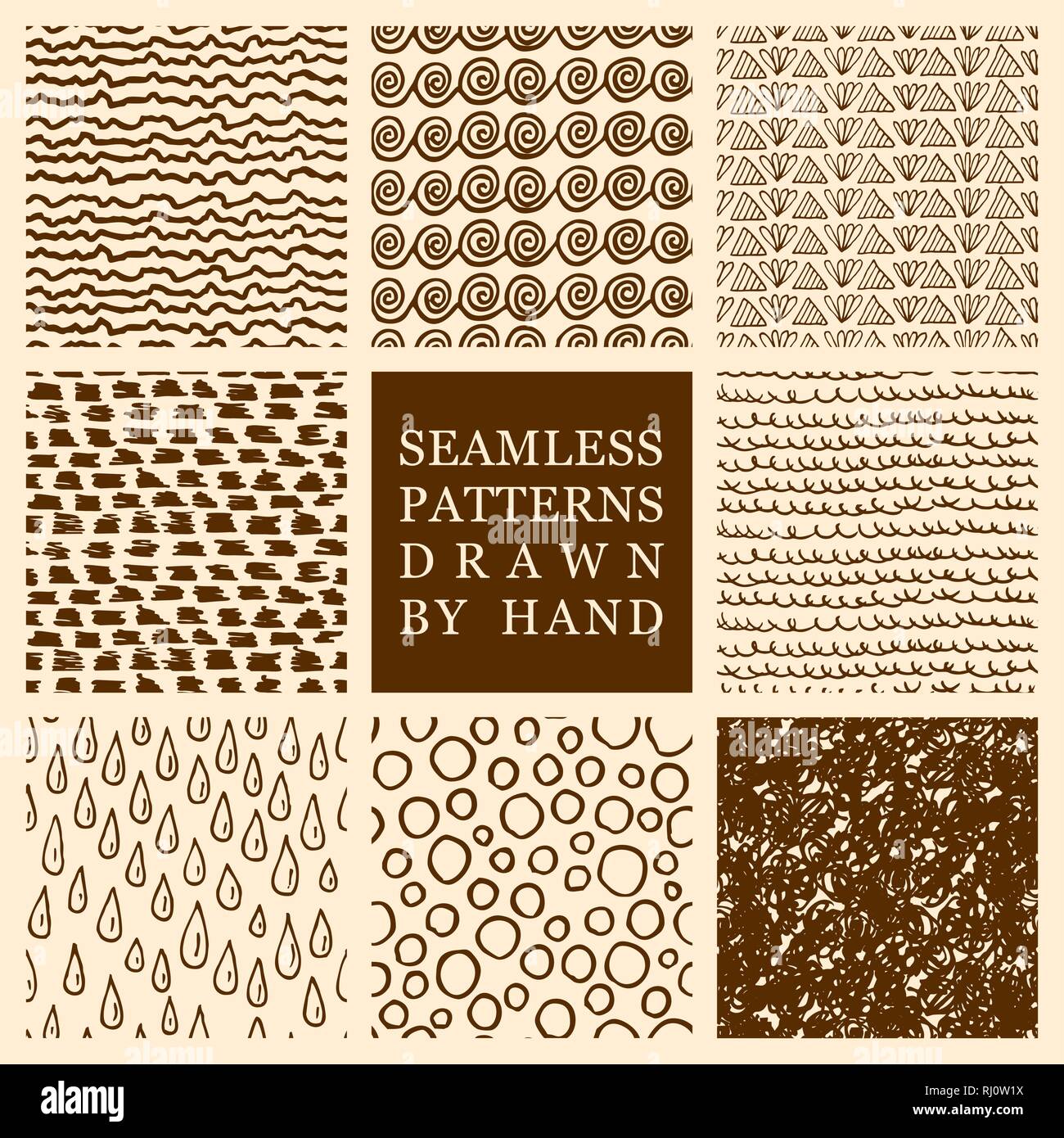 Vector set of hand drawn seamless patterns made with ink. Freehand ...