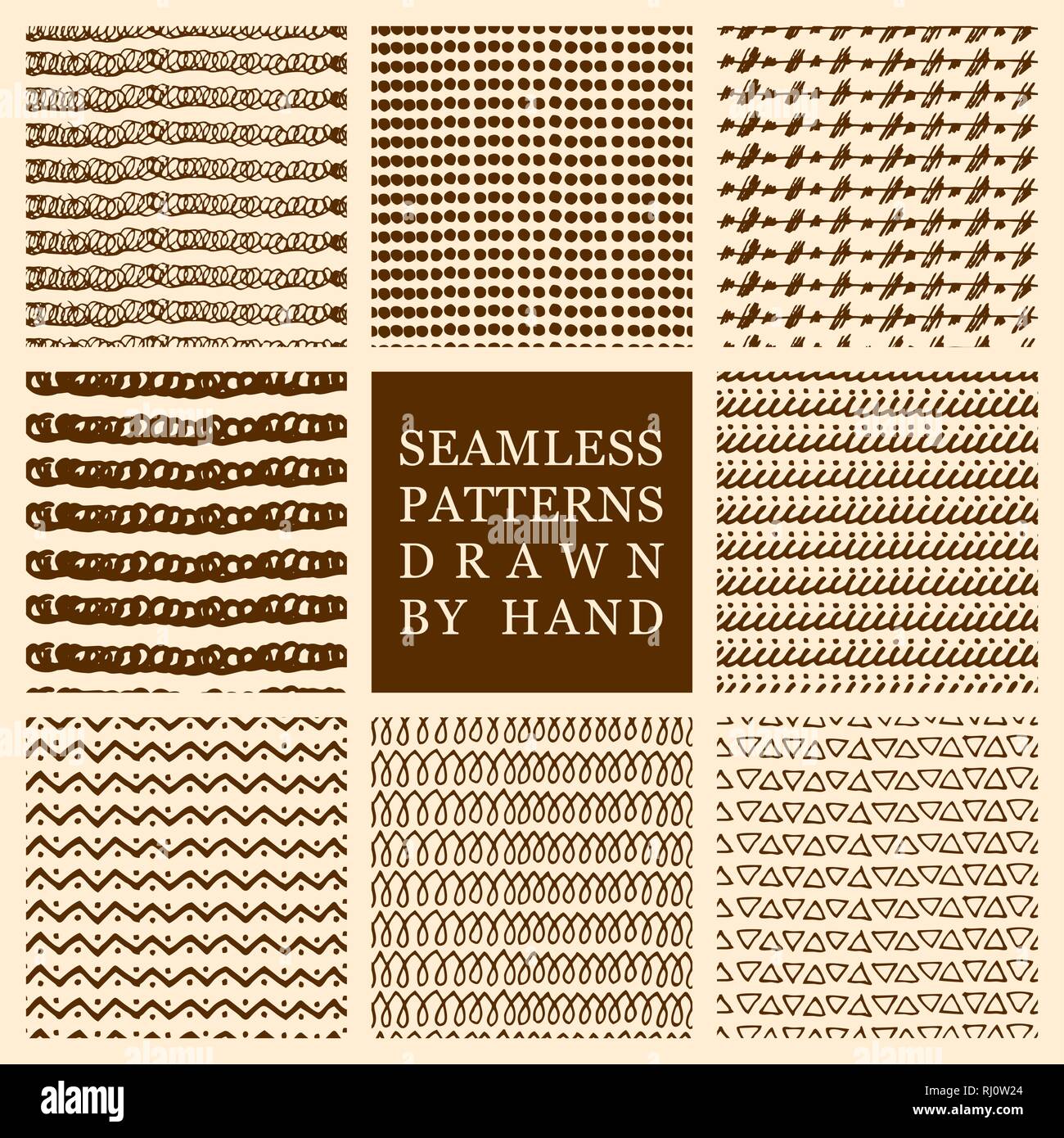 Vector set of hand drawn seamless patterns made with ink. Freehand ...