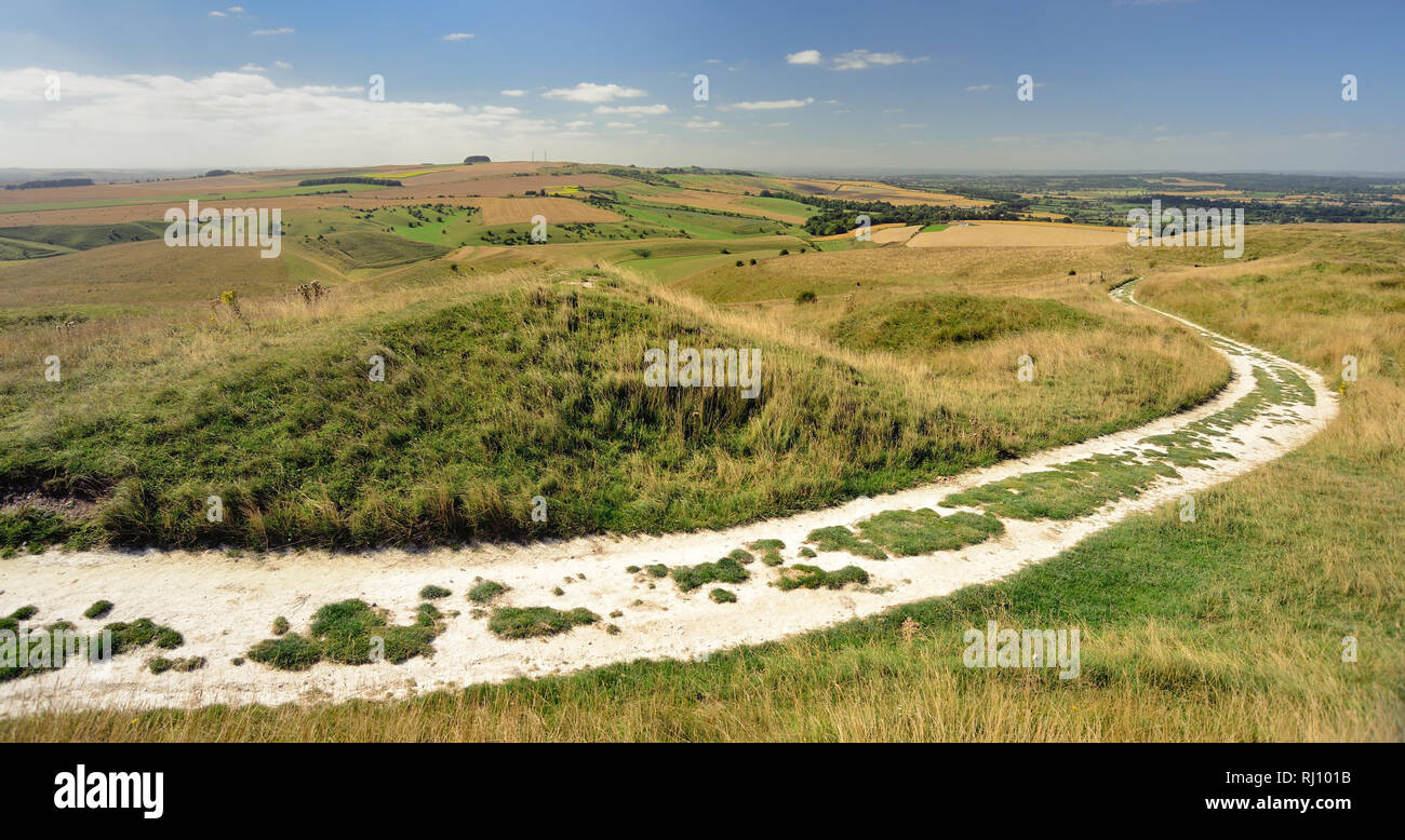 Calstone Coombes and Morgan's Hill, seen from Cherhill Down, Wiltshire. Stock Photo