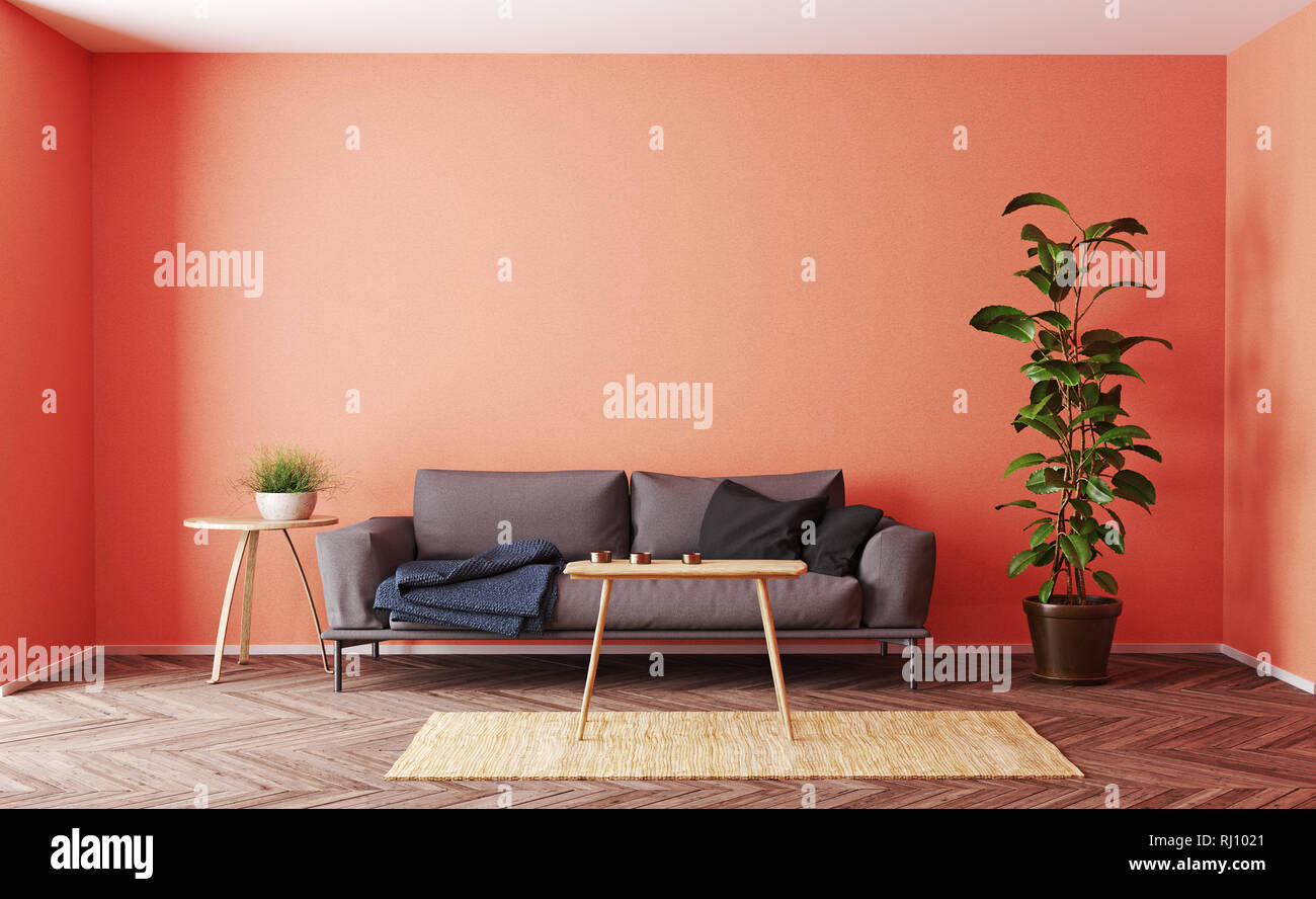 modern living room interior design. 3d rendering living coral concept Stock  Photo - Alamy