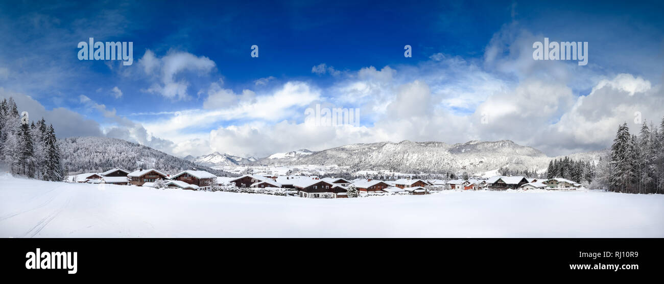 panorama winter landscape reit im winkl, bavaria, alps, chiemgau Stock Photo