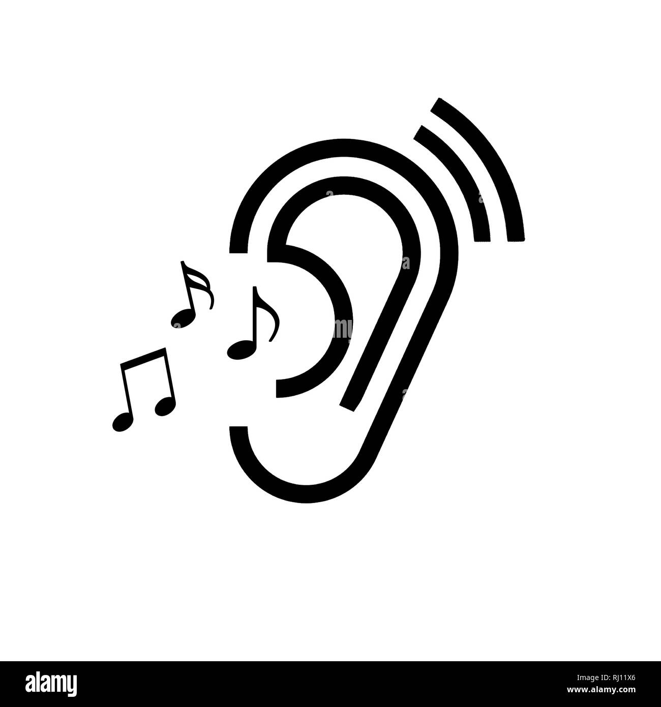 icon human ear listening to music black isolated on white background Stock Photo