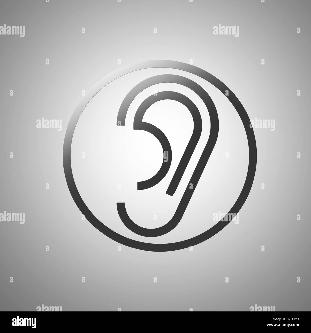 black ear icon isolated on grey background Stock Photo