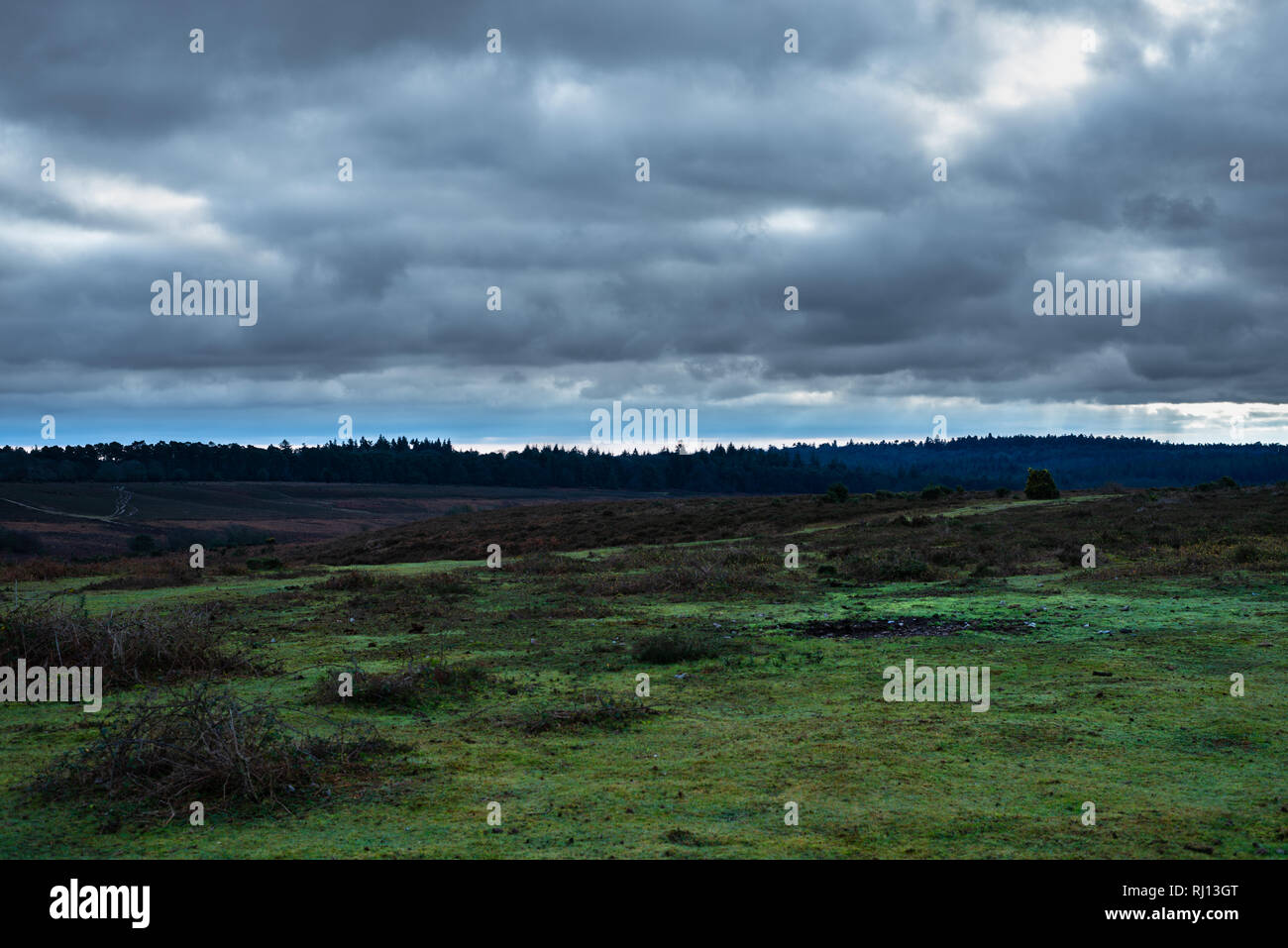 Stormy clouds over New Forest countryside Stock Photo