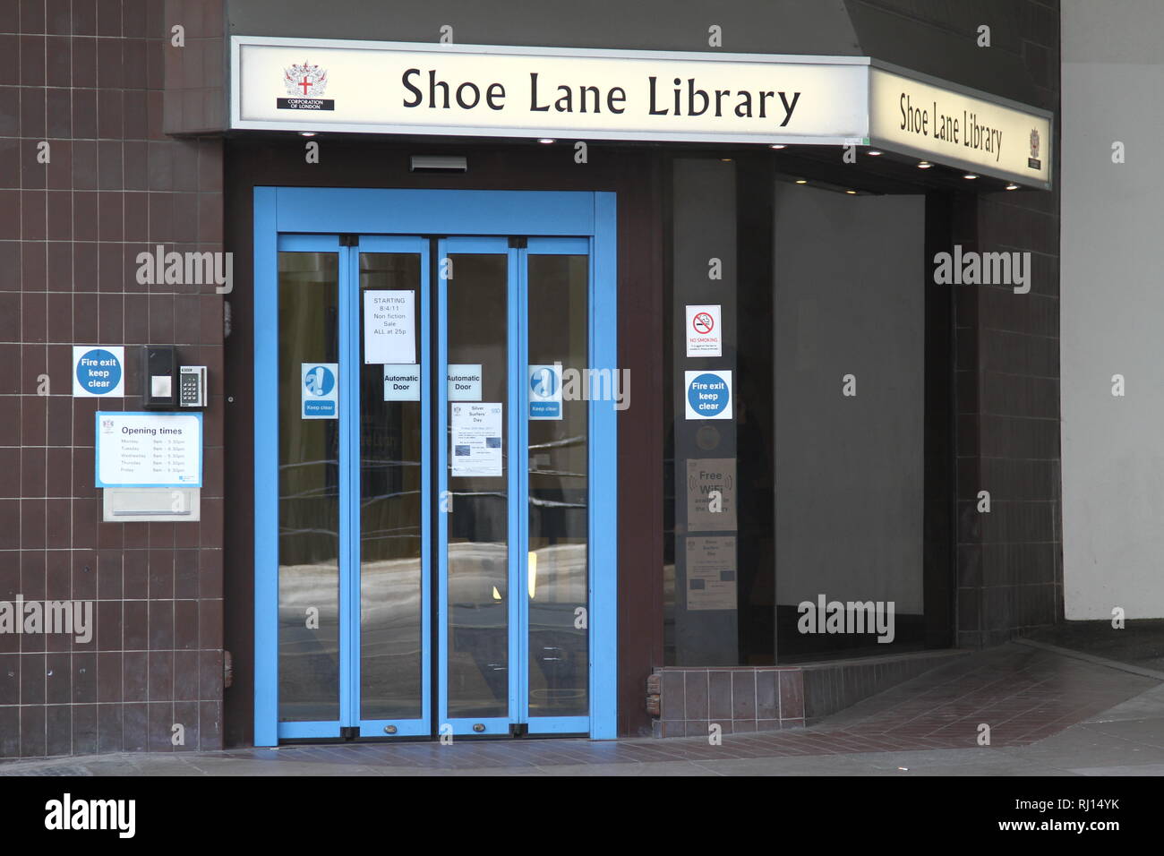 Shoe Lane Library in Shoe Lane near Fleet street, London. Libraries are closing at a rapid rate in the United Kingdom. Public knowledge. Information. Public services. Community services. Libraries. Stock Photo