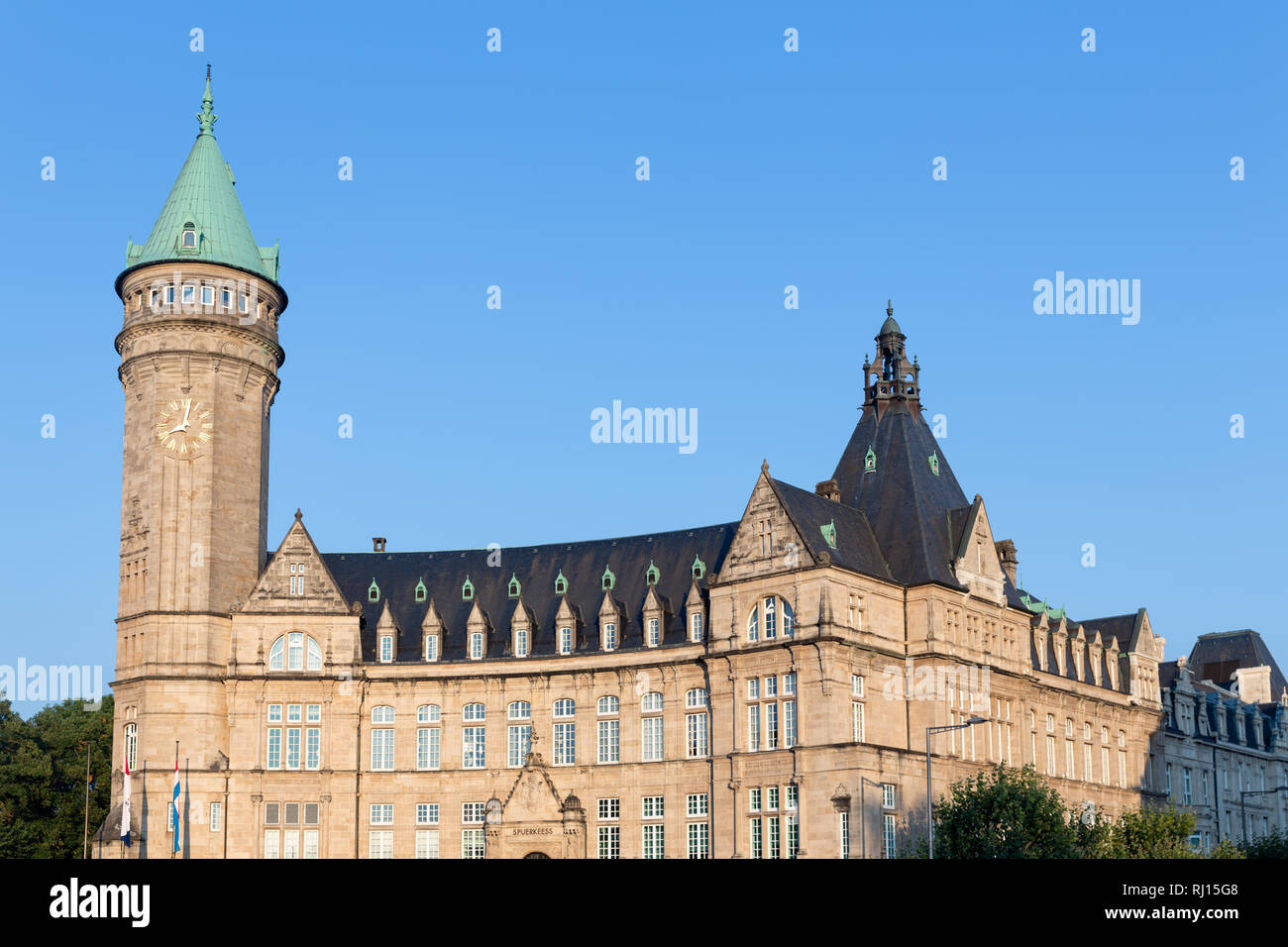 Spuerkeess BCEE bank with clock tower in Luxembourg city Stock Photo - Alamy