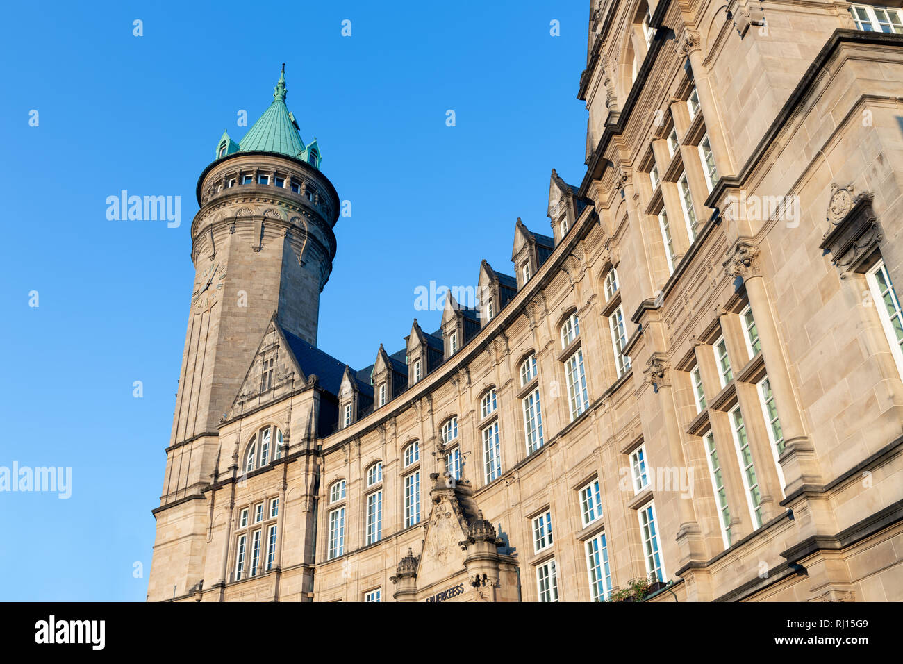 Spuerkeess BCEE bank with clock tower in Luxembourg city Stock Photo - Alamy