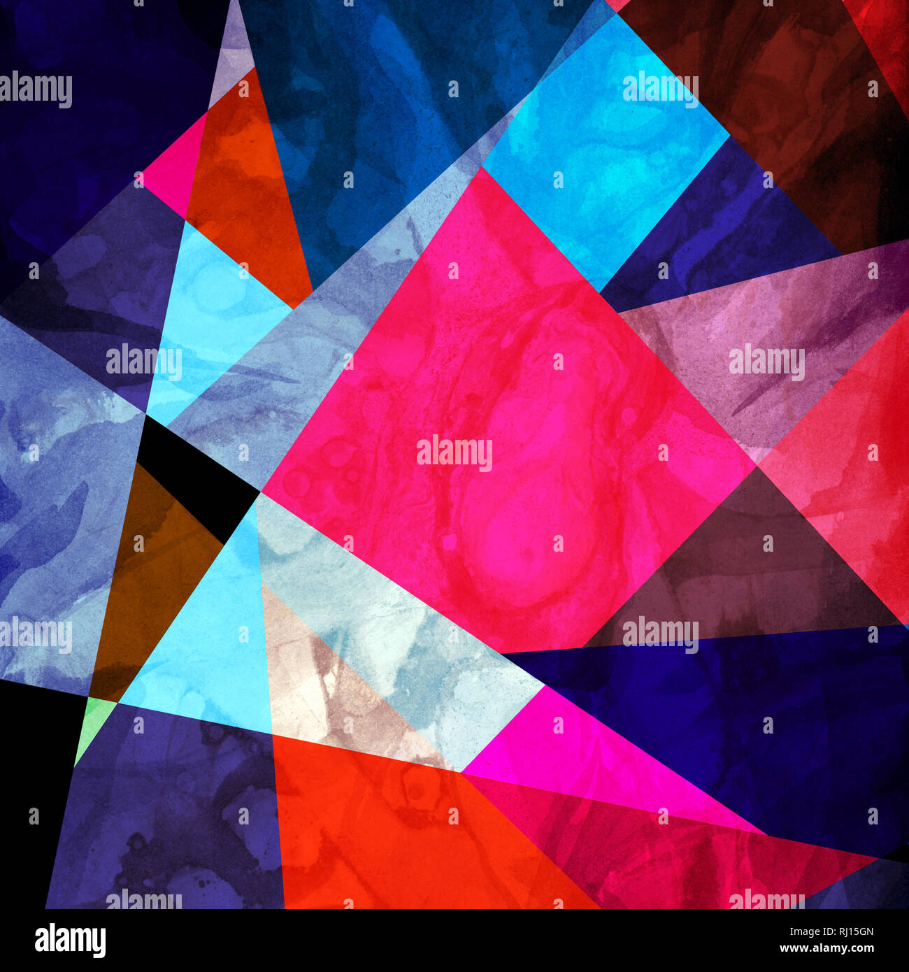 Abstract watercolor background with geometric color objects and ...