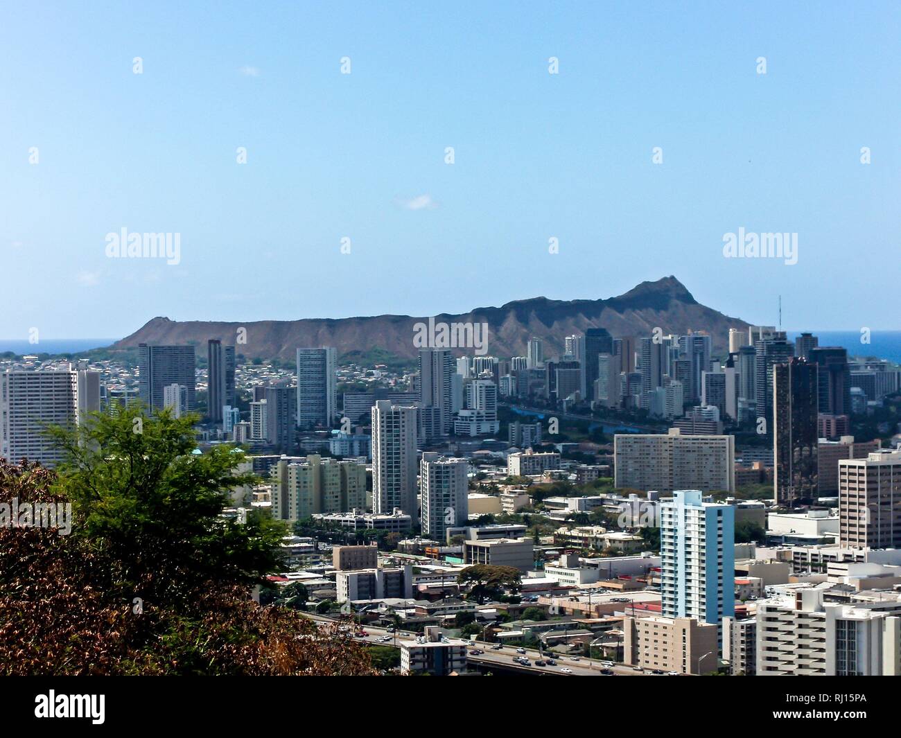 Punchbowl Crater from downtown area Honolulu Hawaii Stock Photo Alamy