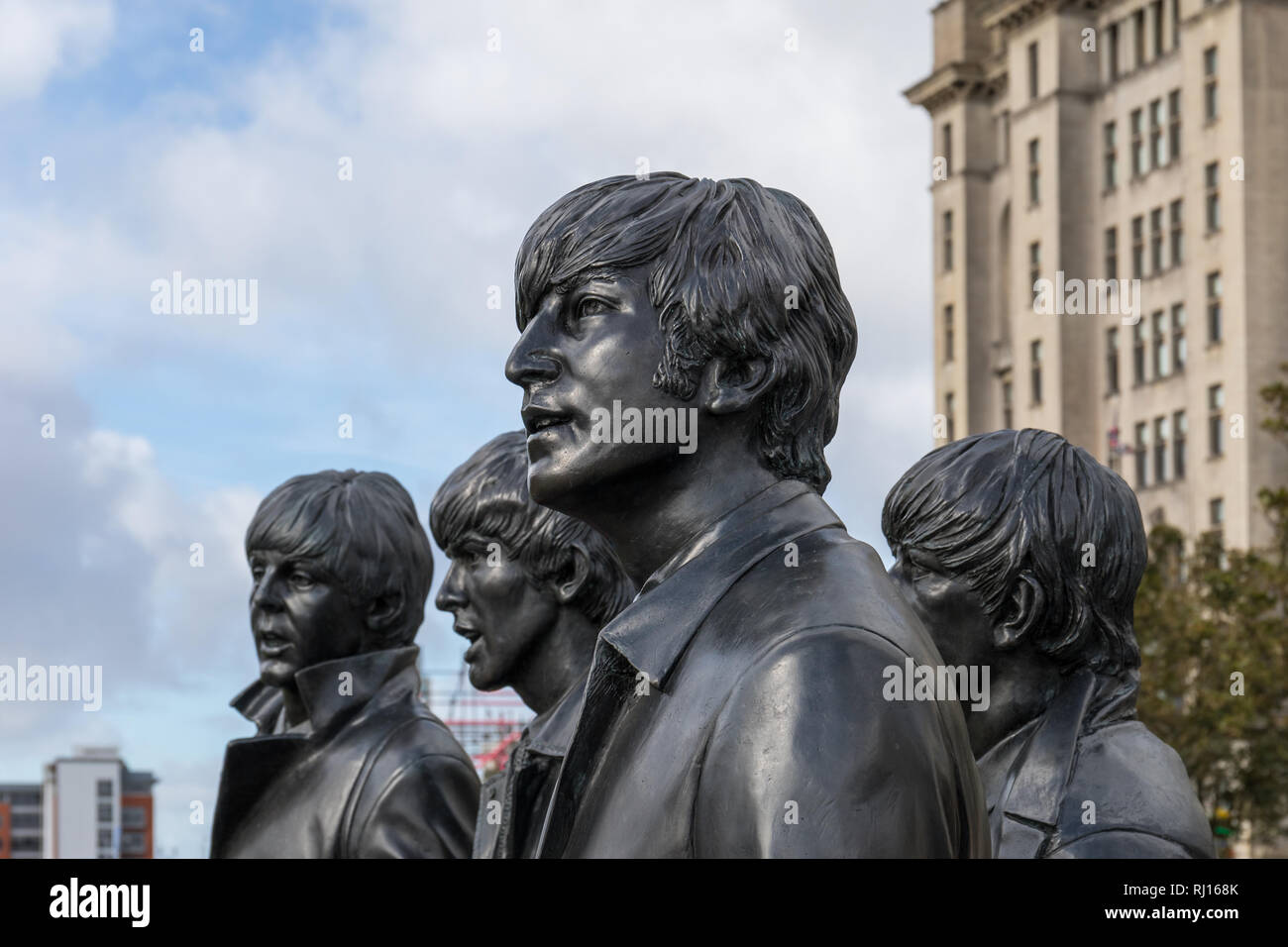 The Beatles statue detail, Pier Head, Liverpool, UK Stock Photo