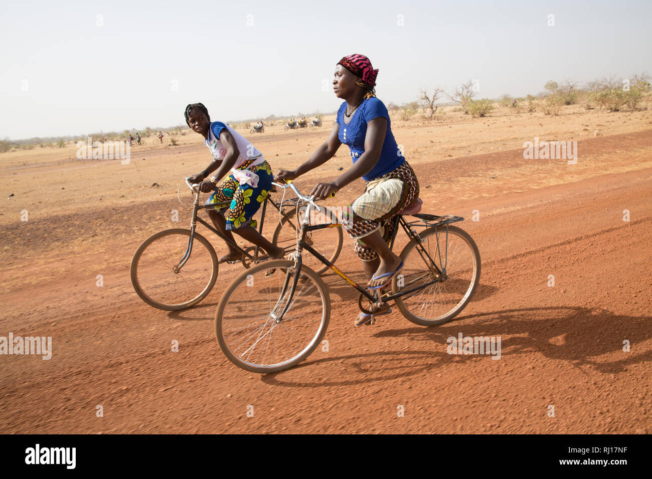 Kisi town, Burkina Faso; The women's cycle race  on International Women's day, a national holiday. Stock Photo