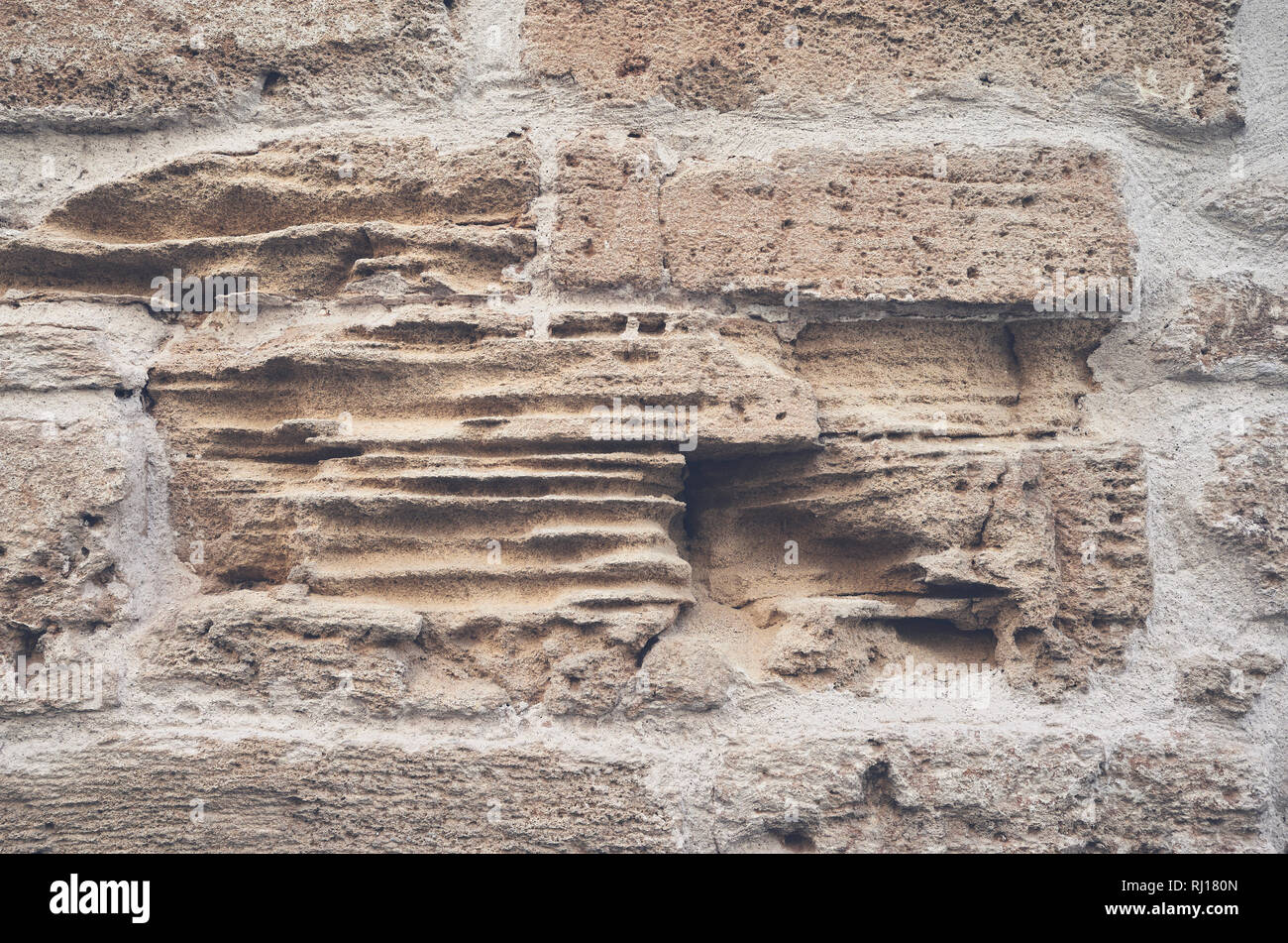 Old stone brick wall texture or background. Stock Photo