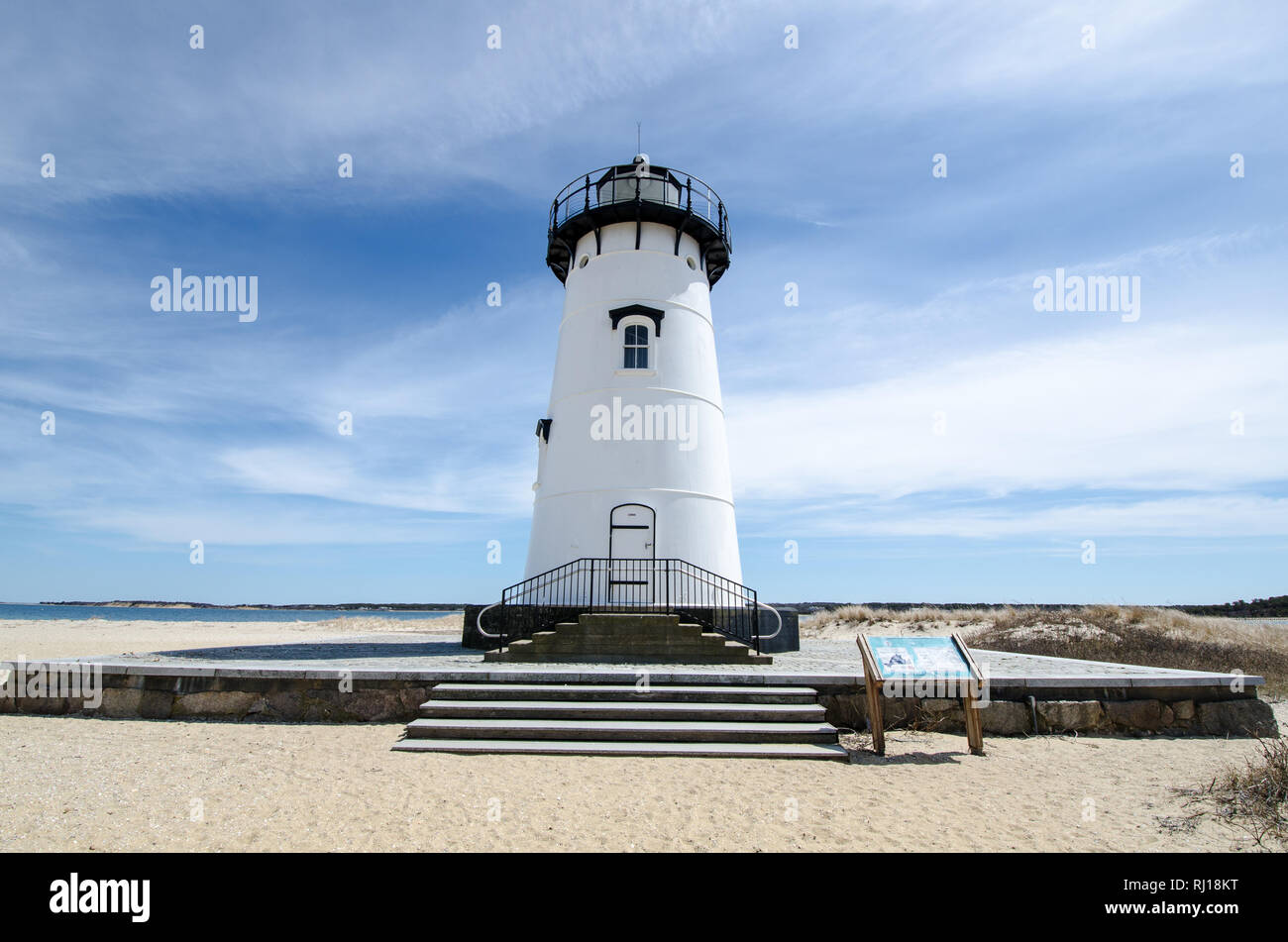 Edgartown Lighthouse, on Martha's Vineyard in Massachusetts - wide angle view. Stock Photo