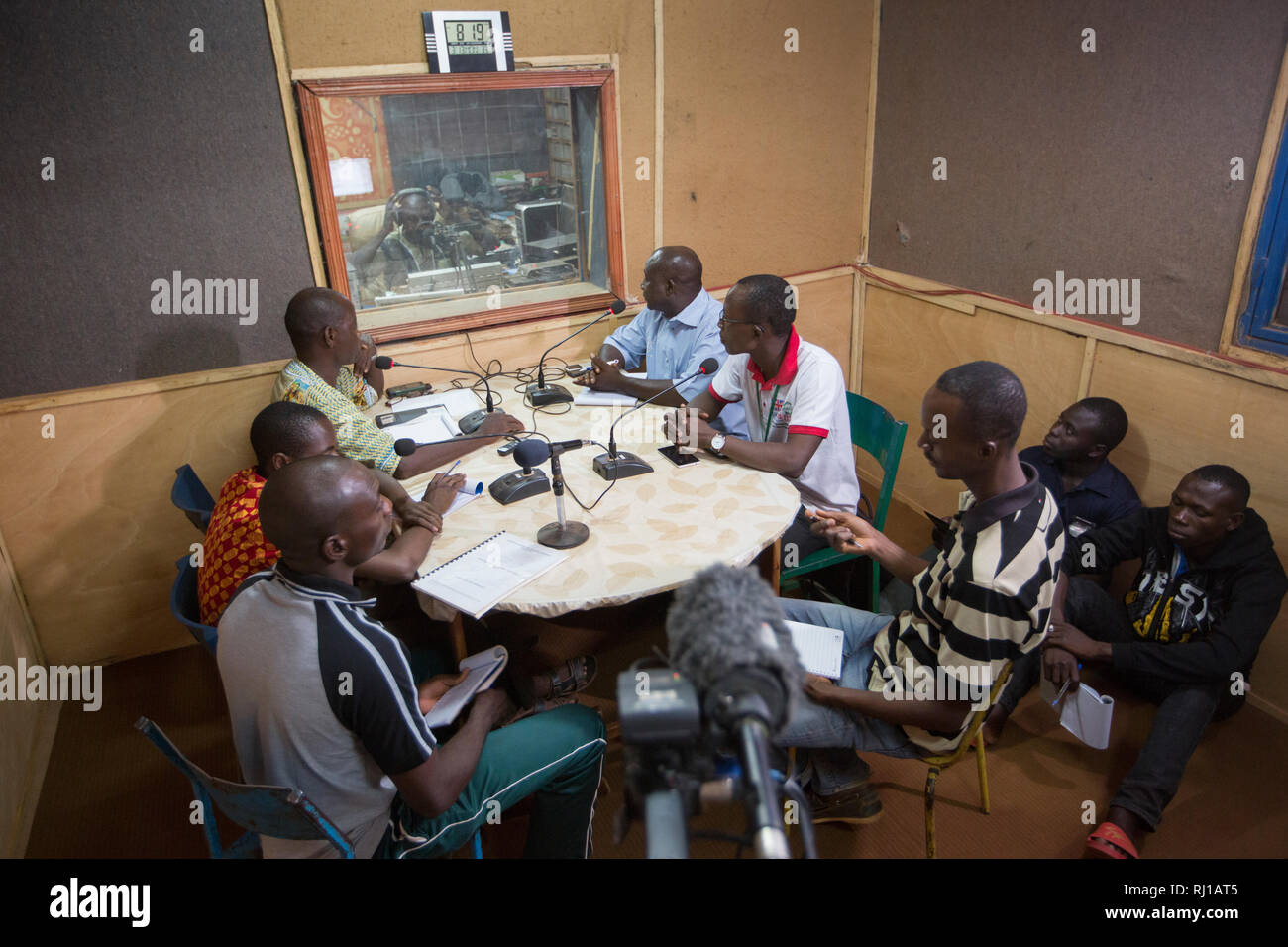 Yako town, Burkina Faso : Educational radio programme on nutrition and food security  being broadcast live at  Natigmbzanga Radio. Stock Photo