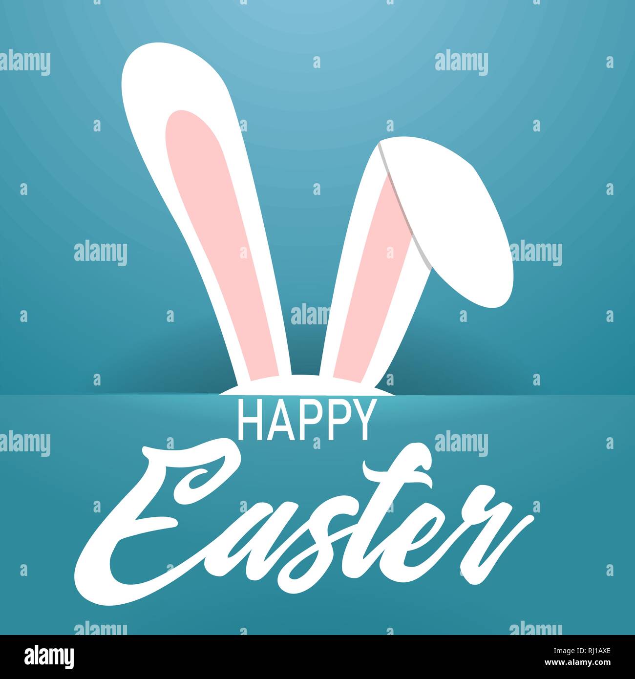 Happy Easter Cartoon Style Vector Card with Bunny Ears. Stock Vector