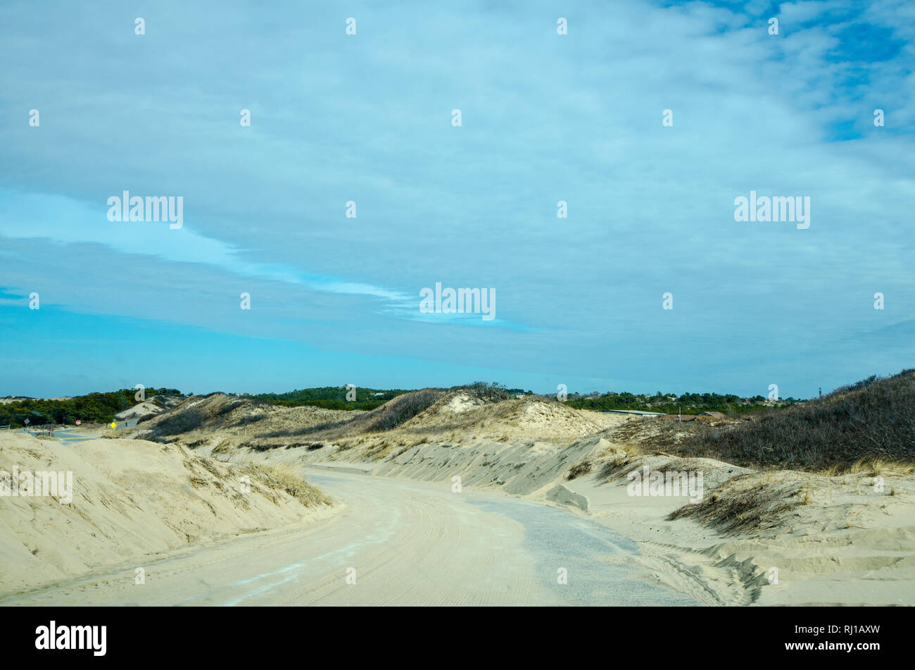 Sand covered roads on Race Point in the Cape Cod National Seashore in Provincetown Stock Photo