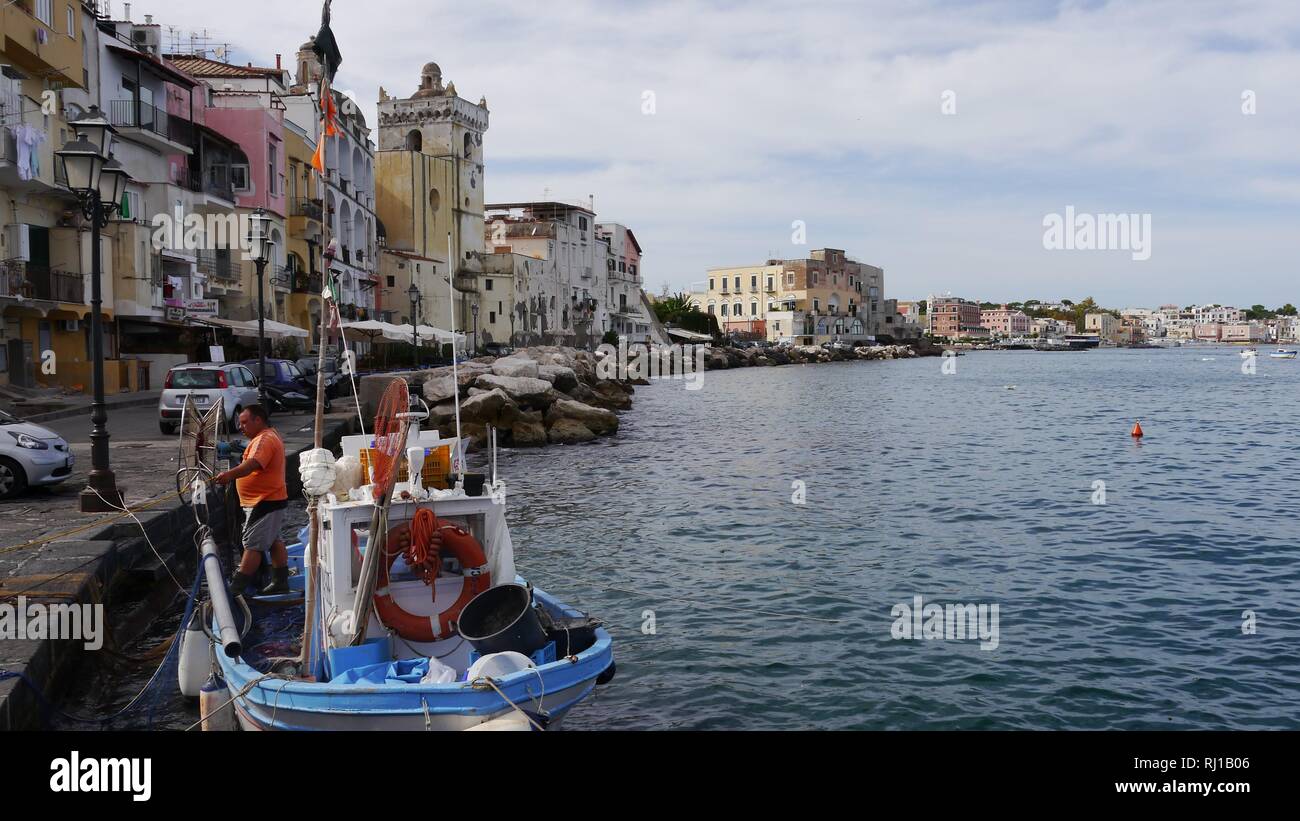 Fishing Boat, Ischia Waterfront, Italy Stock Photo
