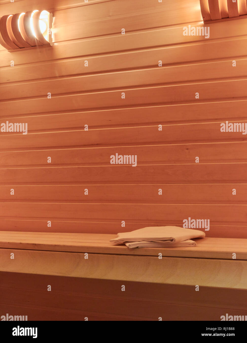 picture of sauna inside. close up. copy space. Stock Photo