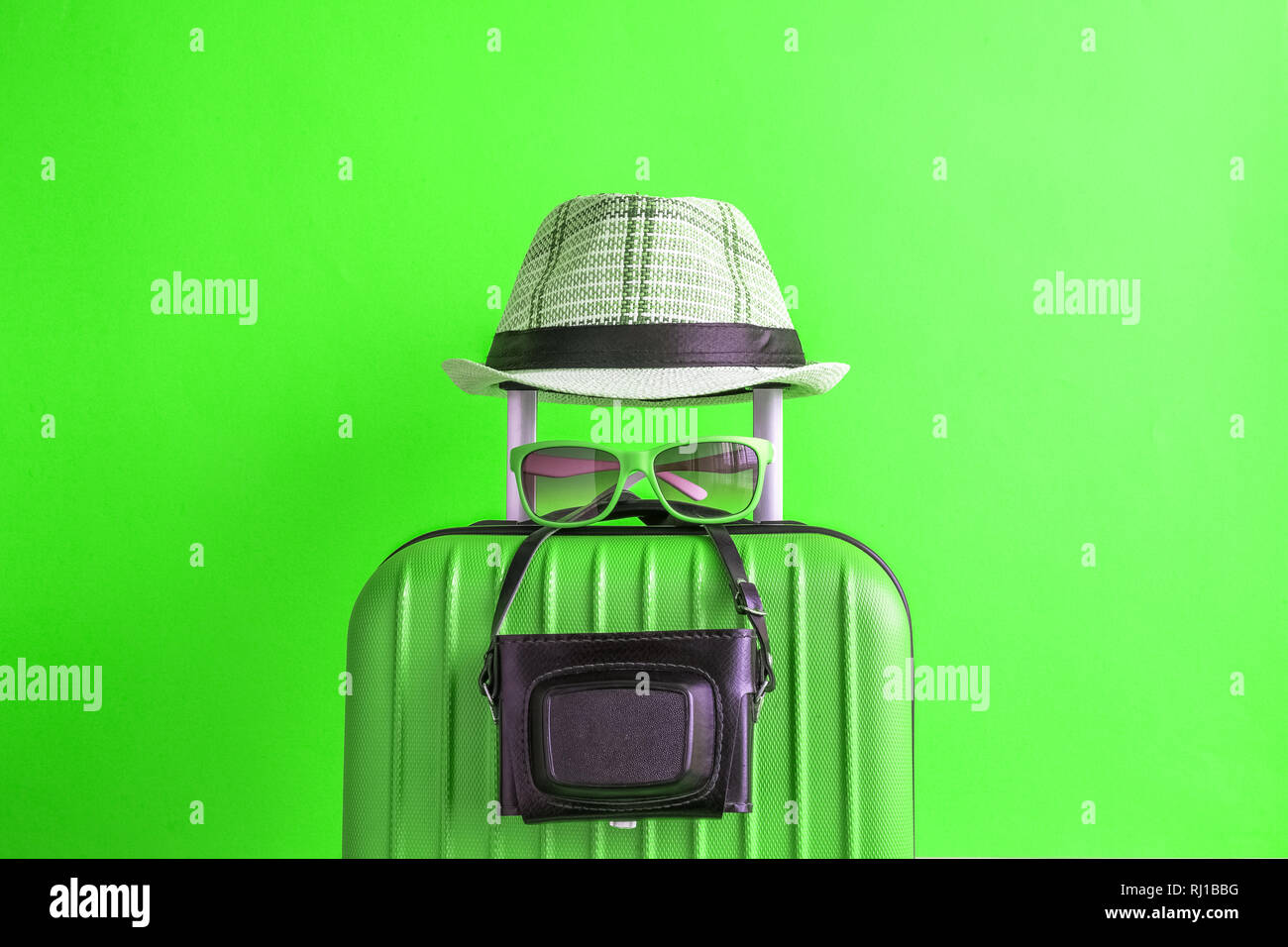 neon green suitcase