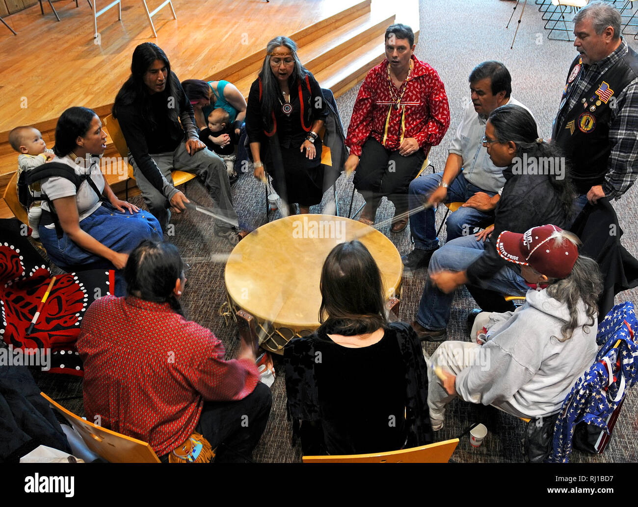 Native American drum circle ceremony Stock Photo