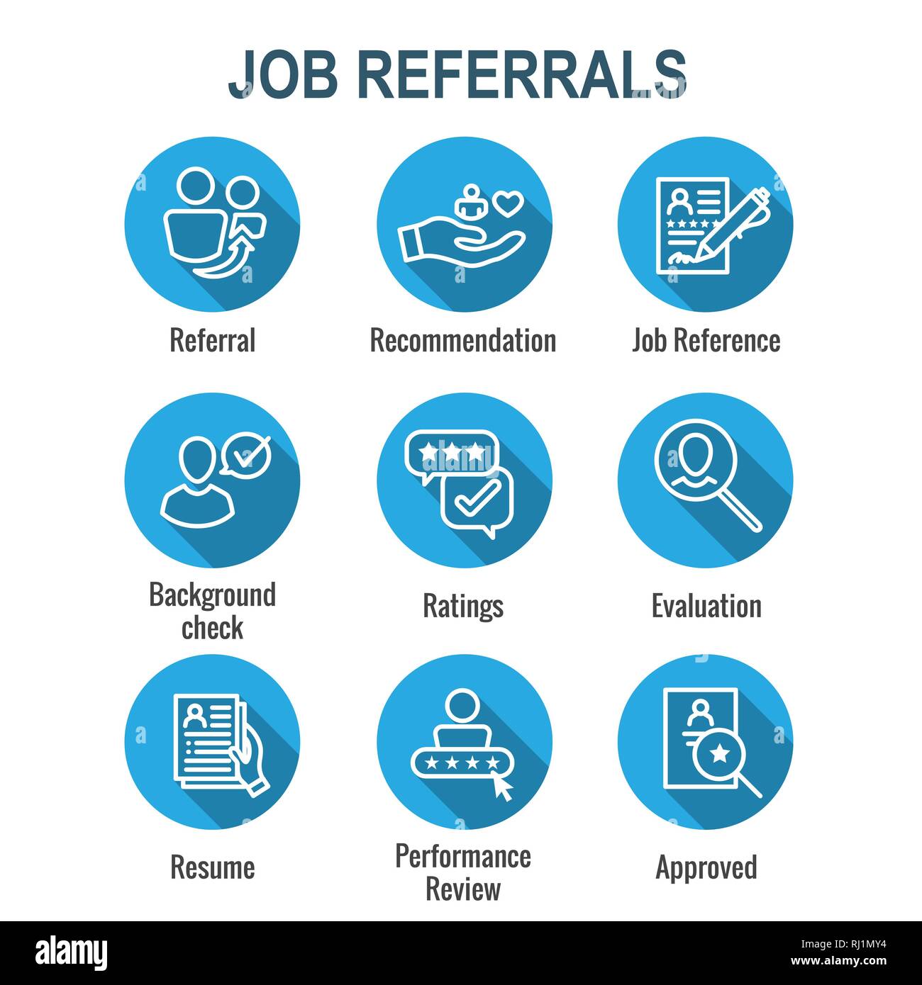 Referral Job Reference Icon Set with recommendations, & performance ...