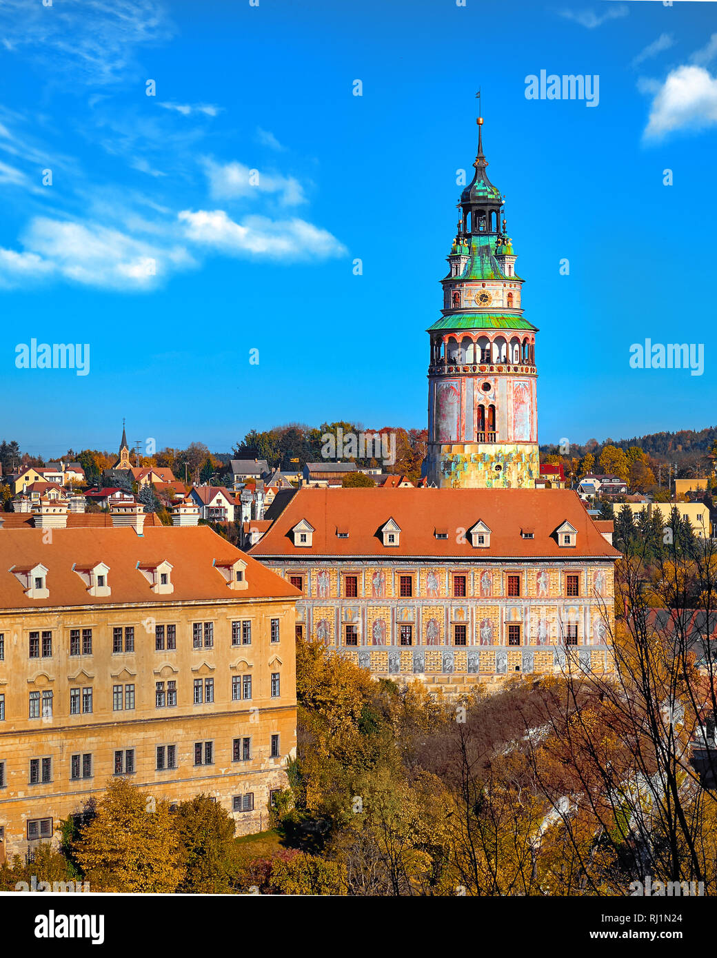 Beautiful Sunset Over Historic Centre Of Chesky Krumlov Old Town In The ...