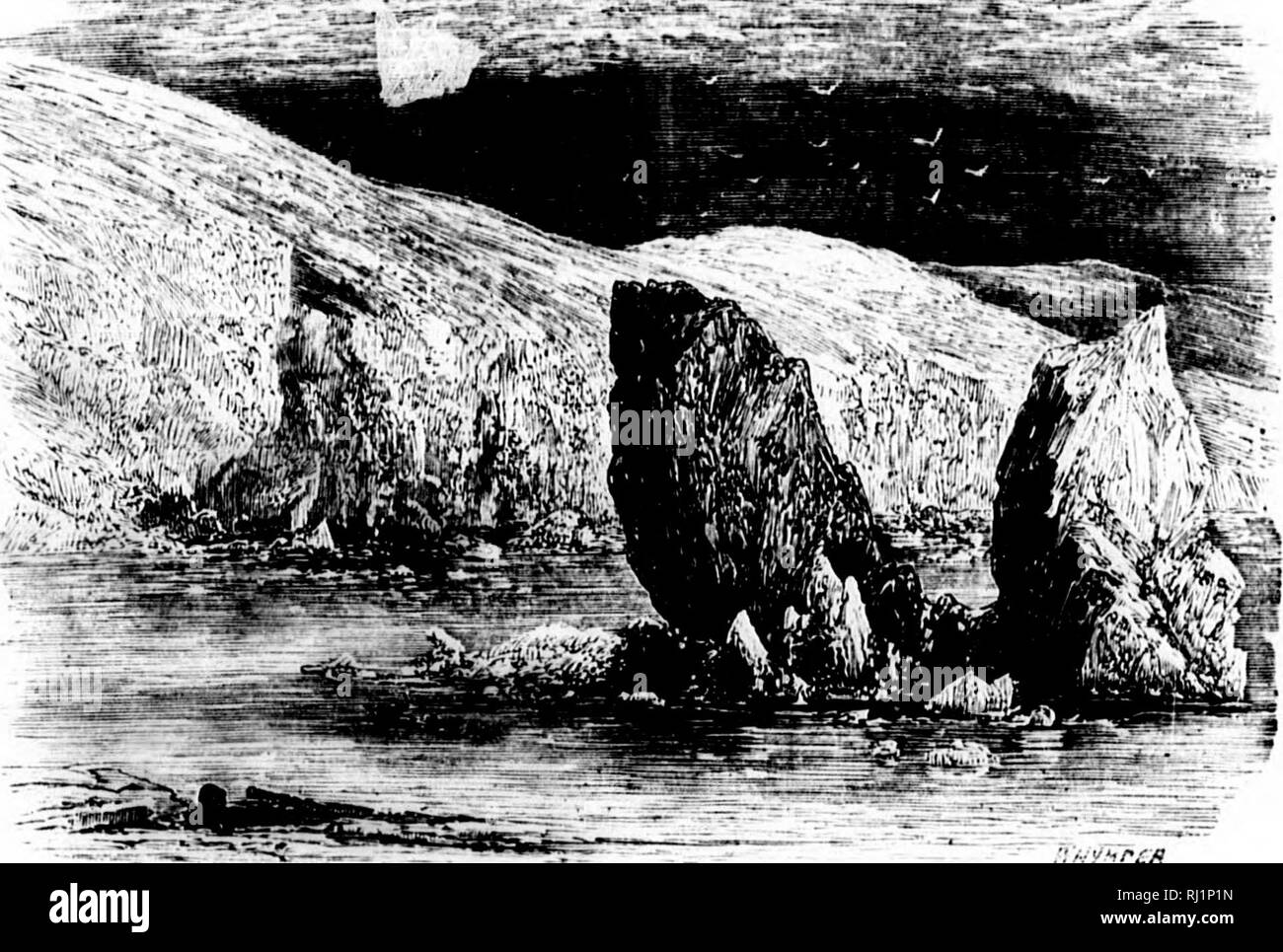 . The polar world [microform] : a popular description of man and nature in the Arctic and Antarctic regions of the globe . Arctic races; Zoology; Races arctiques; Zoologie. r.fii/i'6/[ •rilK (illliAf lUMIli&gt;M)T lil.ACIIK. (Frinii an oi-igiiiiil sketch liy I'reilerick Wliyiniicr.) CHAPTER XXXII[. RECENT ARCTIC DISCOVERIES. K'.iiic siils up Sinitli's .'^ unil ill tliu • Ailvatici'' (liS.)3) -WiiiliTs in llftii^seliier Hay-Slfditu JouriR'y iiloiiii the C'o.isi dt' ( IitiiiImihI —Tlio •'I'iircL' Knitlici&quot; Tui'ivts'—Ti'iinysiiii's Mominii'iit-Tlio (treat Ilunilinicit (ilaeier -Dr. Hayes iT Stock Photo