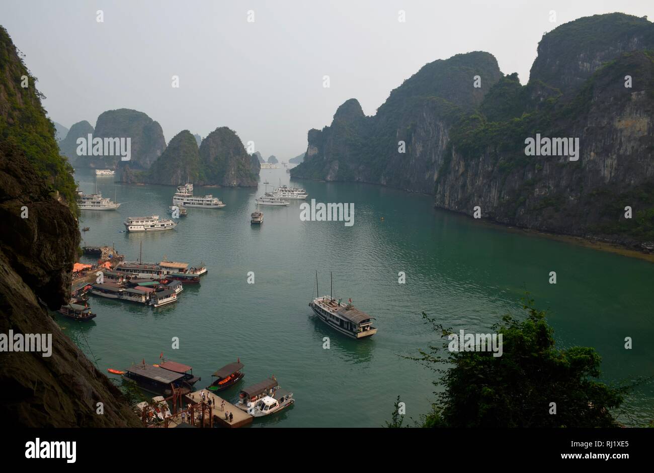 The Halong Bay, Hanoi, Vietnam. Halong Bay is located around 144km east of Hanoi in the Gulf of Tonkin. Stock Photo