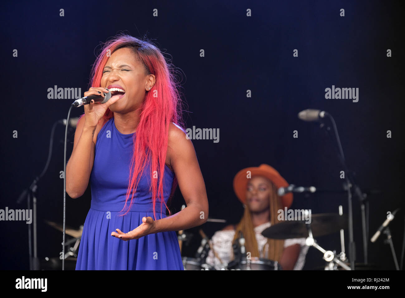 Tierinii Jackson of Southern Avenue performing at the Cornbury Music Festival, Great Tew, Oxfordshire, UK. July 14, 2018 Stock Photo