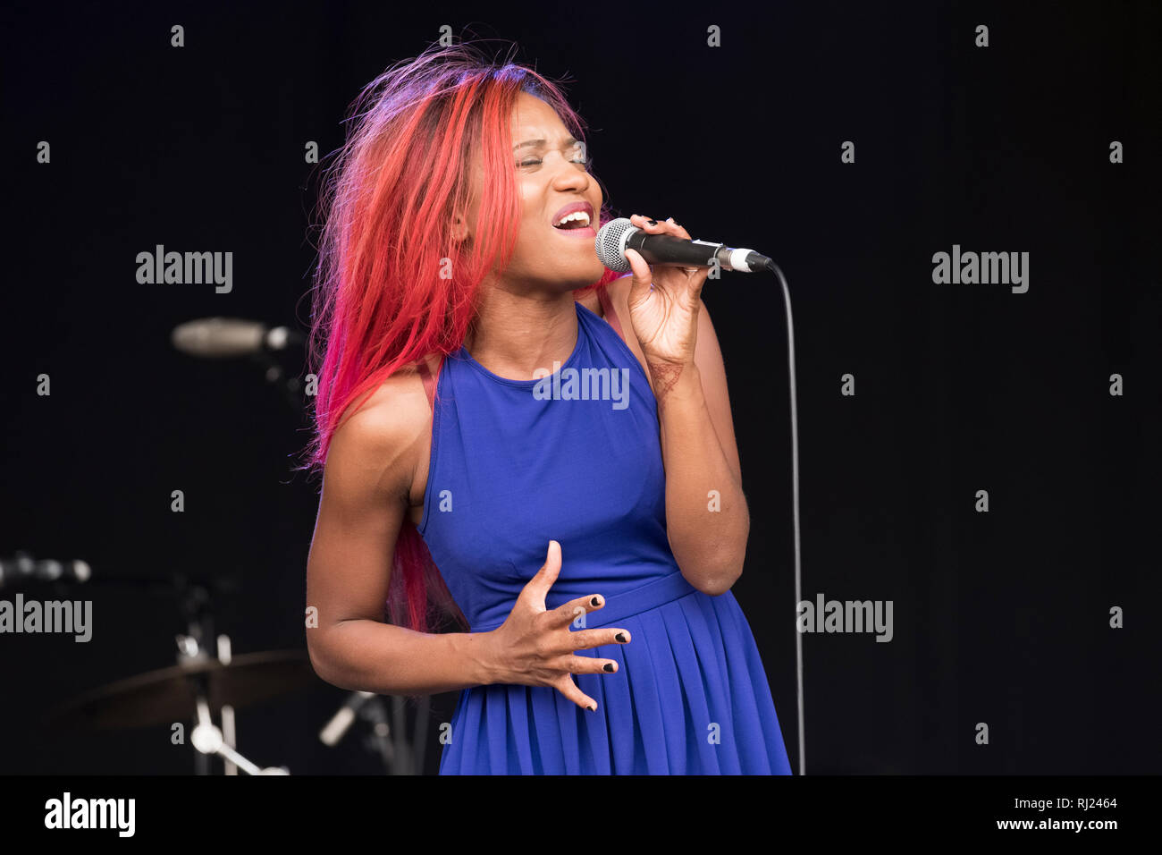 Tierinii Jackson of Southern Avenue performing at the Cornbury Music Festival, Great Tew, Oxfordshire, UK. July 14, 2018 Stock Photo