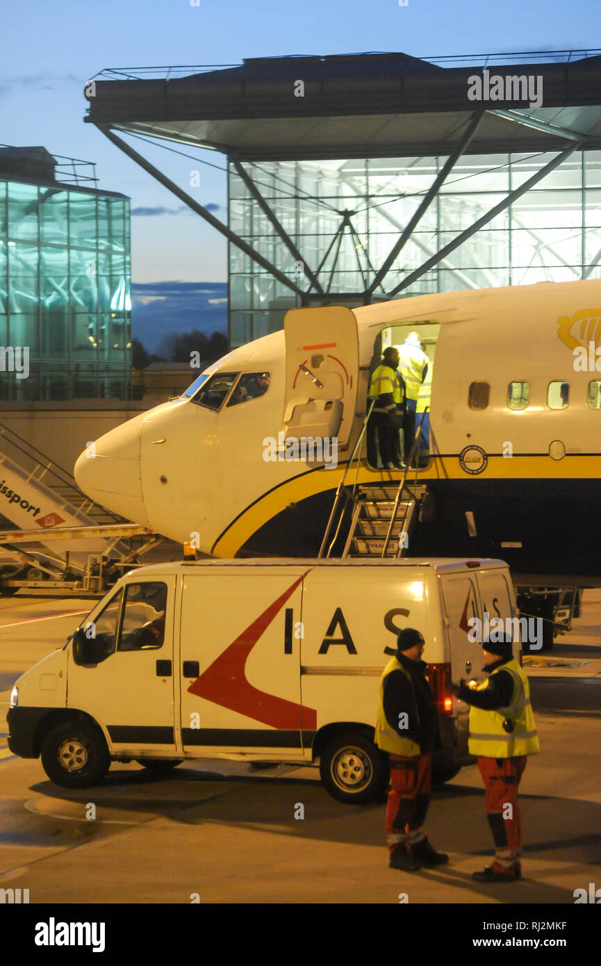 Low cost airline Ryanair aircraft Boeing 737800 on London Stansted Airport, England, Great