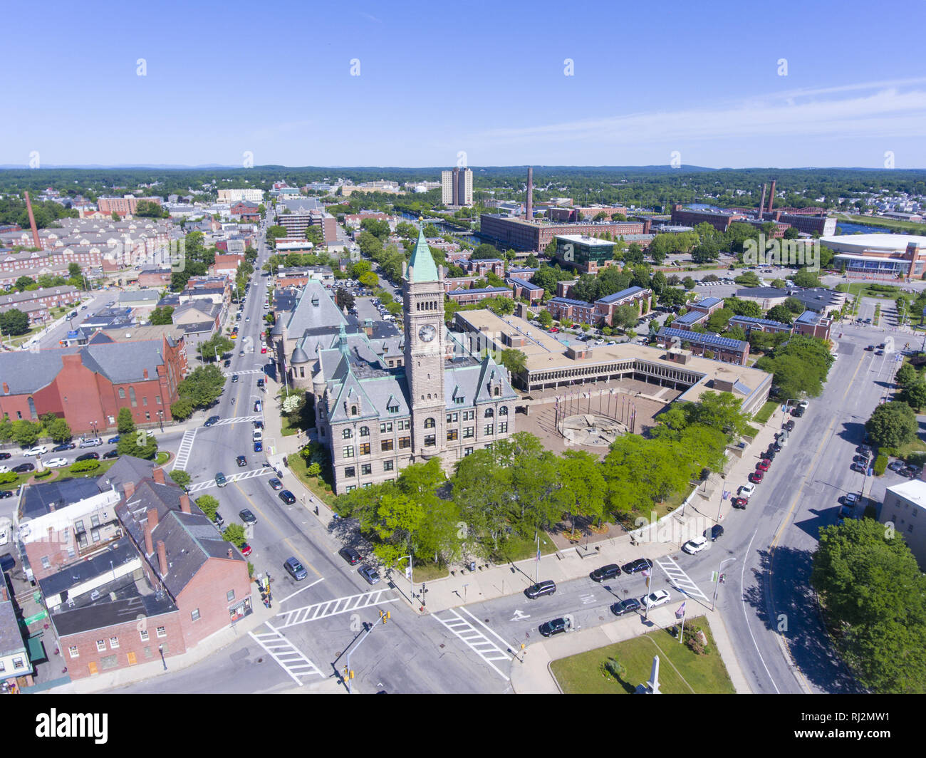 Lowell City Hall and downtown aerial view in downtown Lowell, Massachusetts, USA Stock Photo Alamy