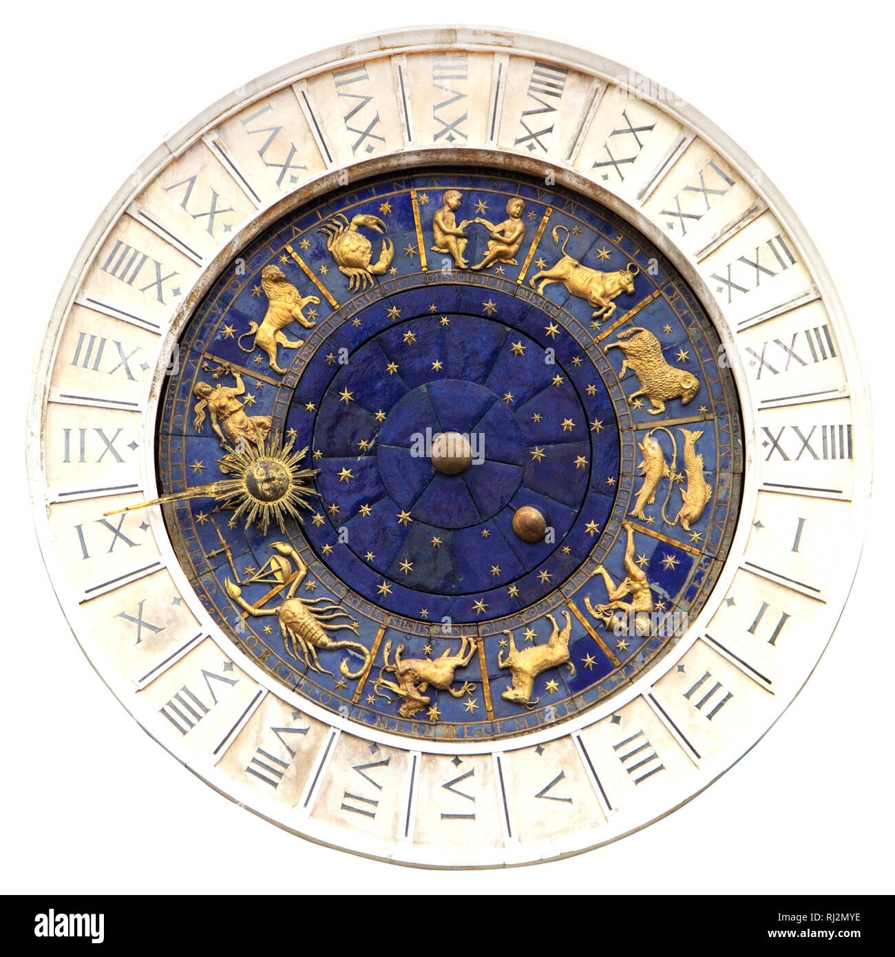 Zodiac clock at San Marco square in Venice isolated Stock Photo