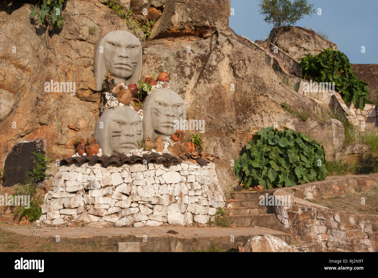 'Tres rostros de indigenas' aka 'Tres caras de indios' monument features three large sculpted faces of indigenous people, Tobati, Cordillera, Paraguay Stock Photo