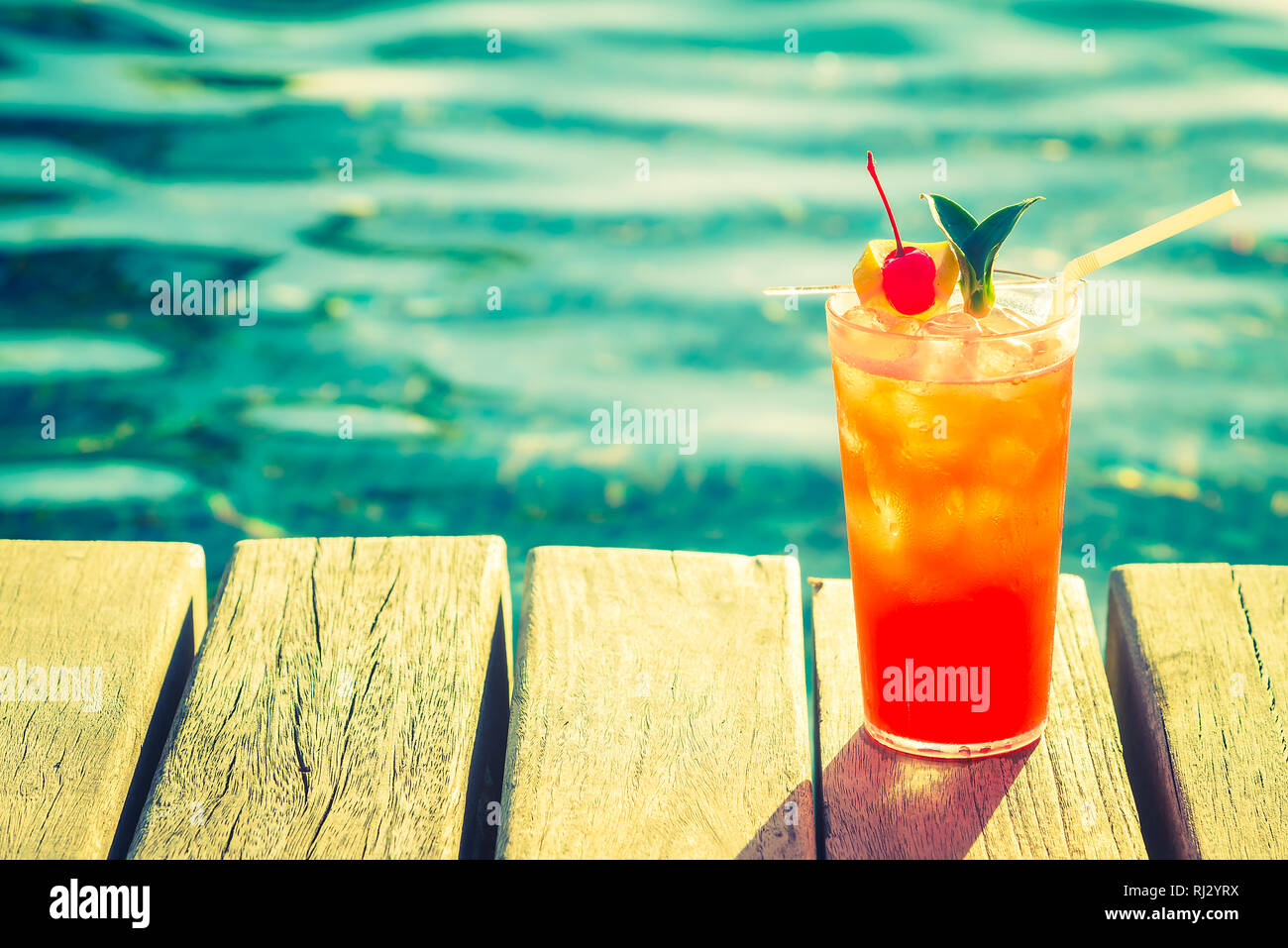 Fruit Cocktail Glass At Pool Vintage Filter Effect Stock Photo Alamy