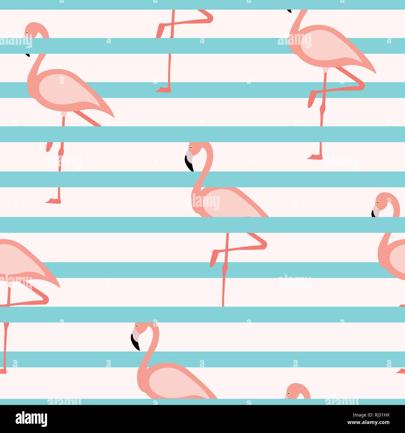 Tropical flamingo pattern. Seamless flamingo pattern with stripes Stock Vector