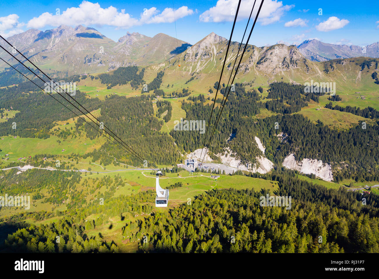 Alpine cable railway in Diablerets village Switzerland Stock Photo
