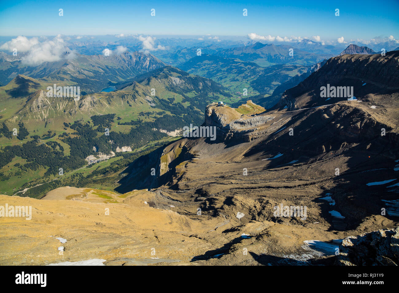 Post-glacial mountain landscape in high Alps, Switzerland Stock Photo