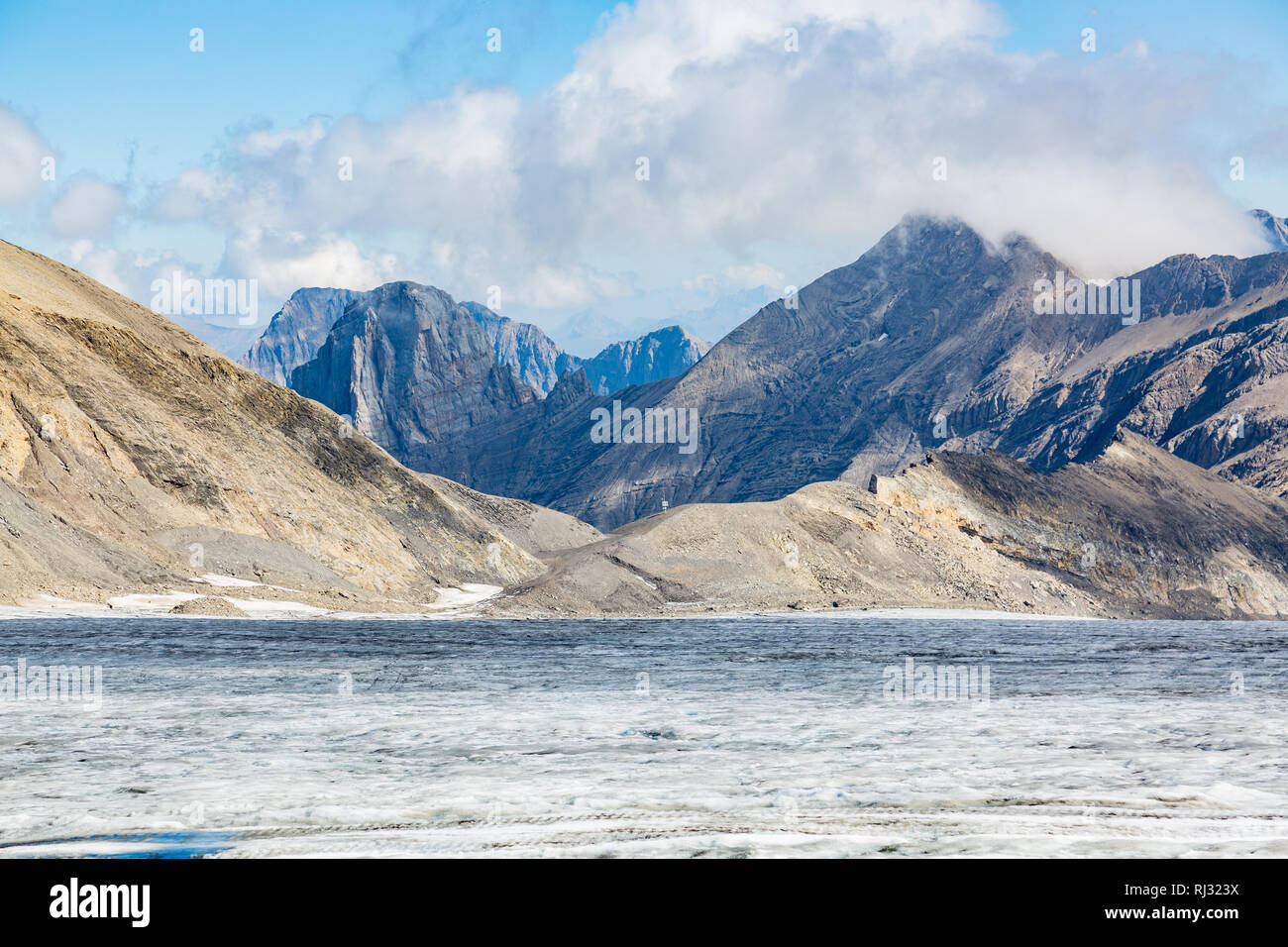 Landscape of melting Glacier des Diablerets in Swiss Alps Stock Photo