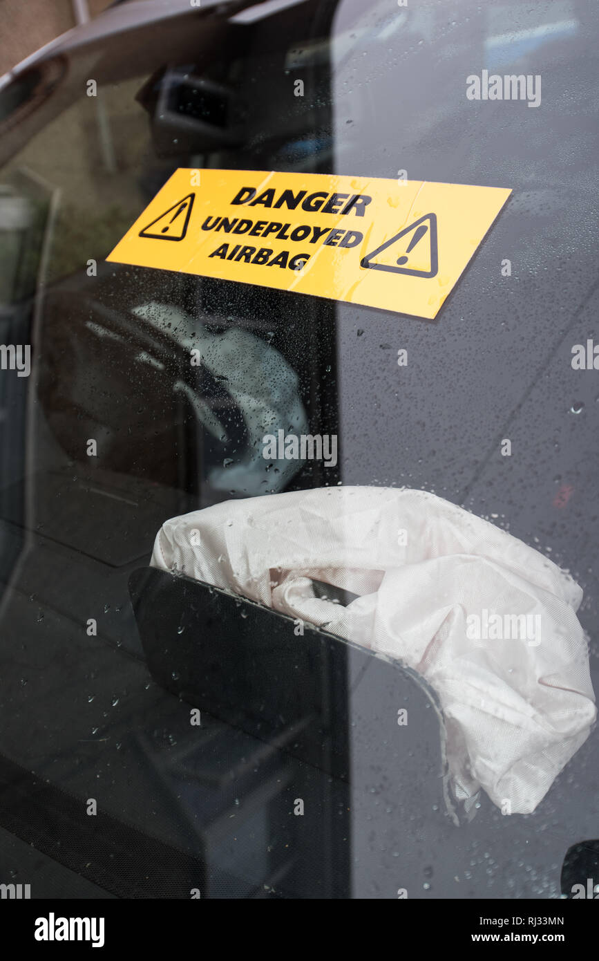 Car Crash; Damage and details, deployed airbag after a vehicle accident