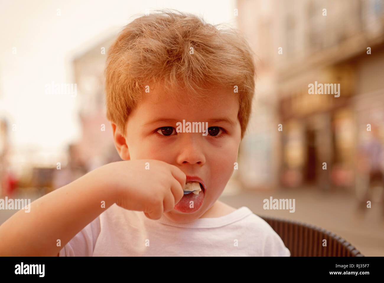 Taking Care Of A Kids Hair Little Child Eating Outdoor Small Boy